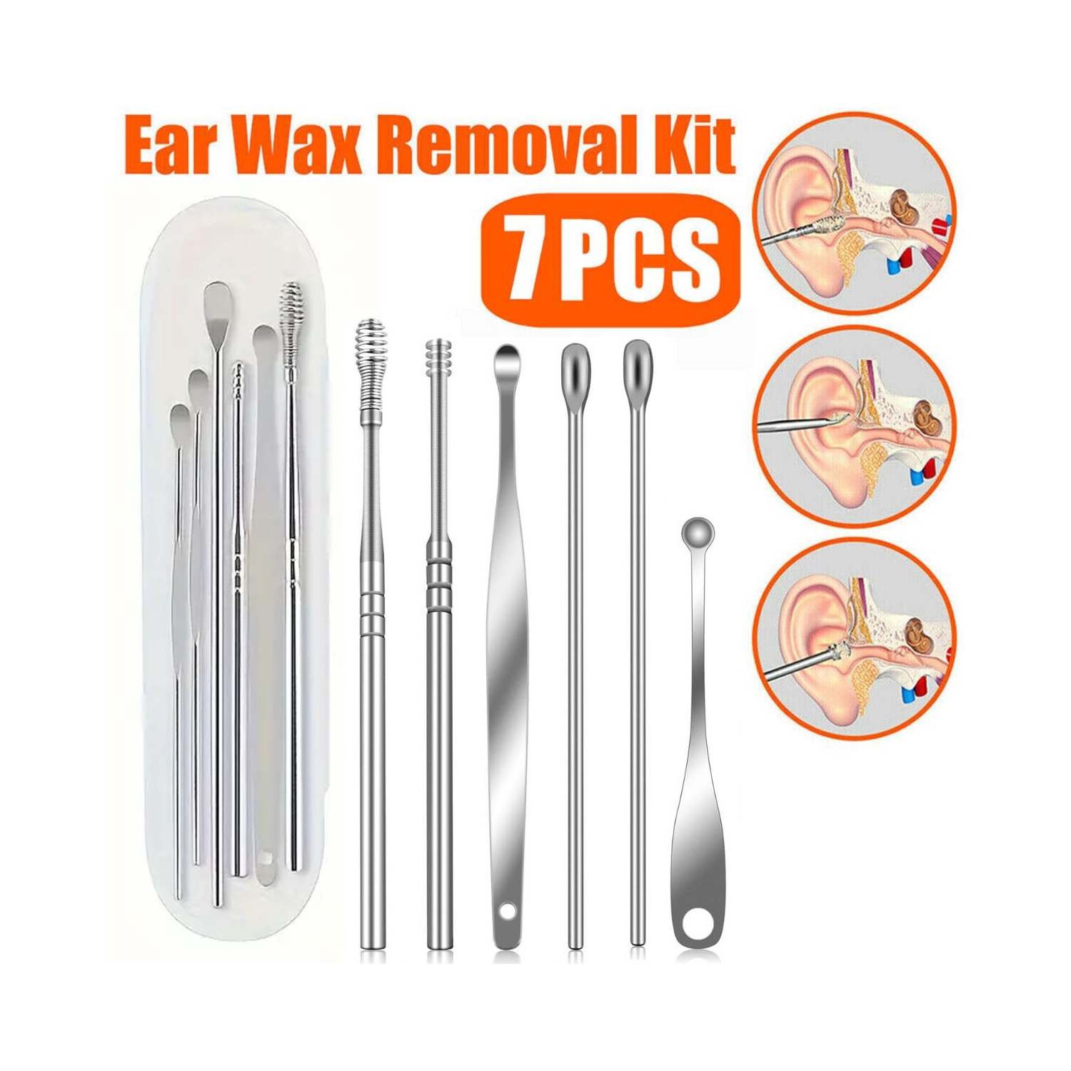 Ear Wax Cleaner Reusable Ear Cleaning Tools Kit with Aluminum Tube - Ear Pick Wax Remover Tool Kit with Ear Curette Cleaner and Spring Ear Buds