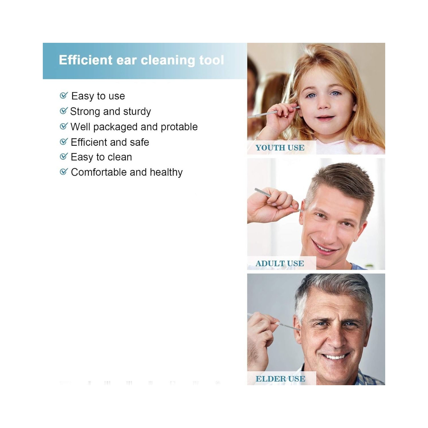 Ear Wax Cleaner Reusable Ear Cleaning Tools Kit with Aluminum Tube - Ear Pick Wax Remover Tool Kit with Ear Curette Cleaner and Spring Ear Buds