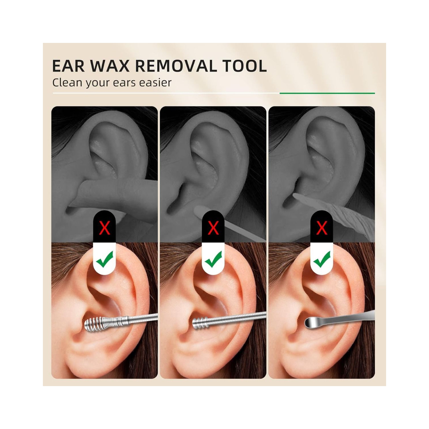 Ear Wax Cleaner Reusable Ear Cleaning Tools Kit with Aluminum Tube - Ear Pick Wax Remover Tool Kit with Ear Curette Cleaner and Spring Ear Buds
