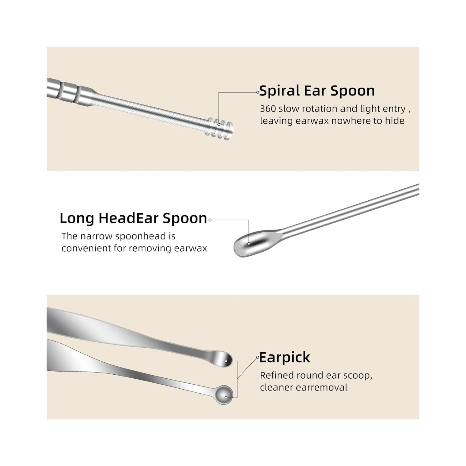 Ear Wax Cleaner Reusable Ear Cleaning Tools Kit with Aluminum Tube - Ear Pick Wax Remover Tool Kit with Ear Curette Cleaner and Spring Ear Buds