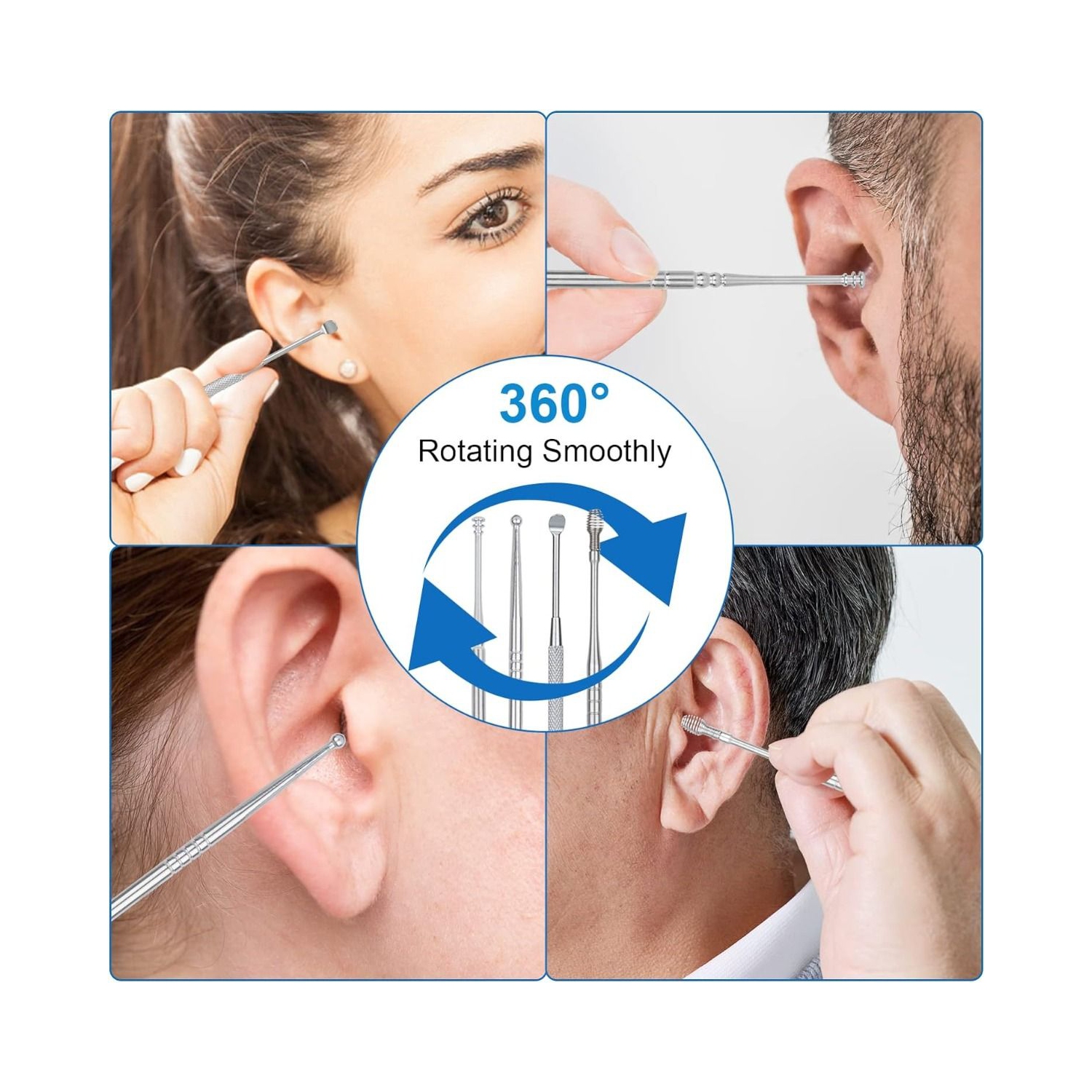 Ear Wax Cleaner Reusable Ear Cleaning Tools Kit with Aluminum Tube - Ear Pick Wax Remover Tool Kit with Ear Curette Cleaner and Spring Ear Buds