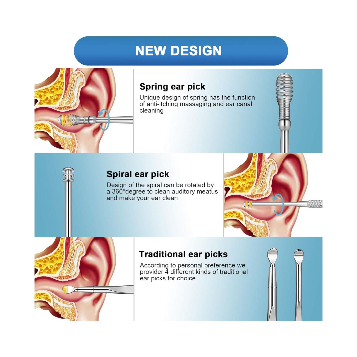 Ear Wax Cleaner Reusable Ear Cleaning Tools Kit with Aluminum Tube - Ear Pick Wax Remover Tool Kit with Ear Curette Cleaner and Spring Ear Buds
