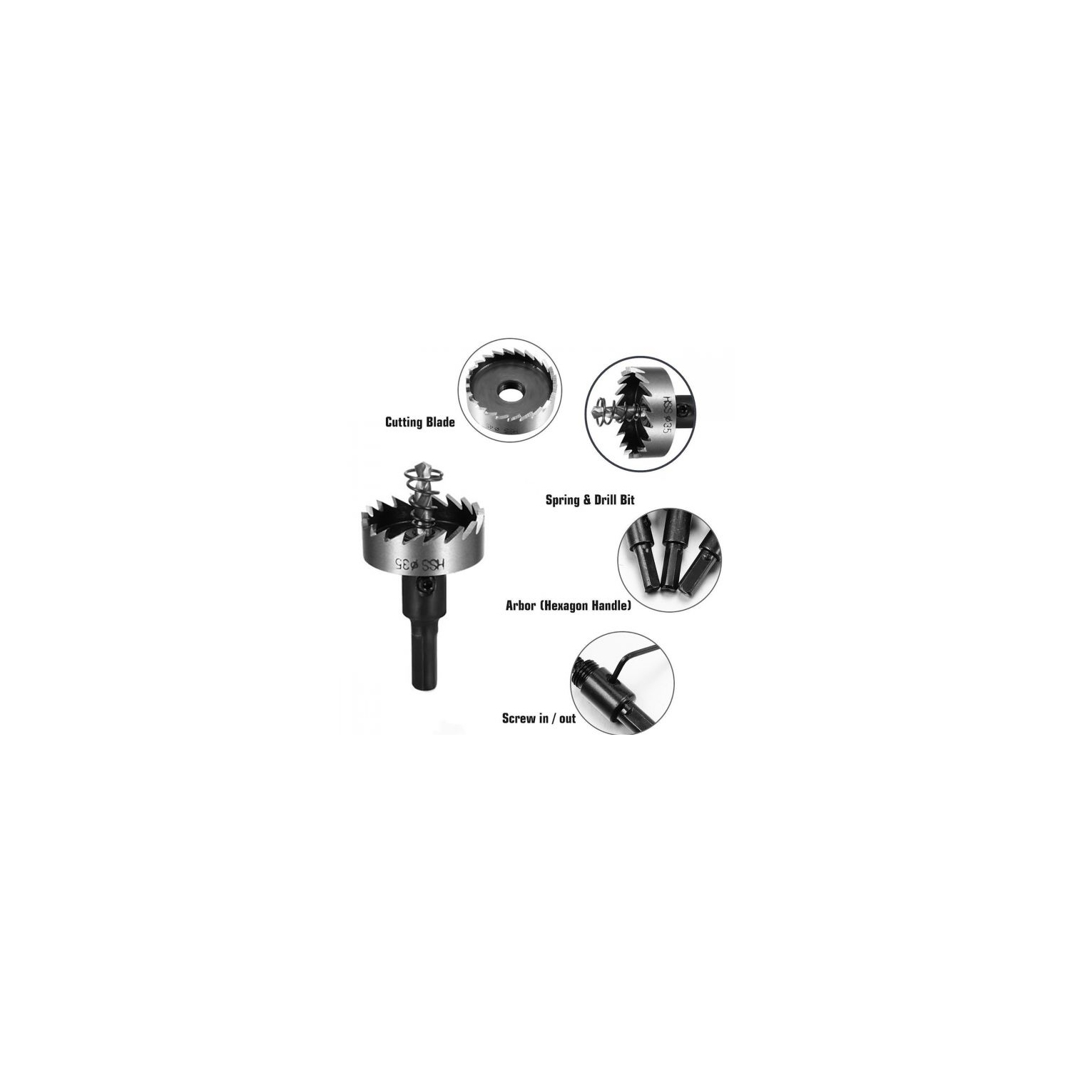 Jeu de 5 forets en acier pour coupe-trous haute vitesse – coupe-trous de précision, polyvalent et durable