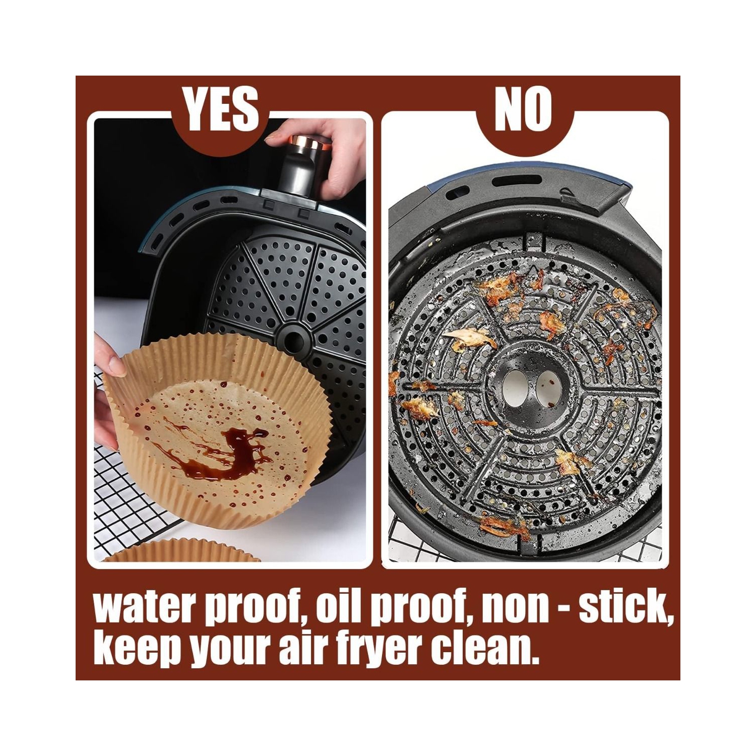 Papier jetable pour friteuse à air chaud, 50 feuilles de papier parchemin, friteuse à air chaud, résistant à l'huile, étanche, papier de cuisson