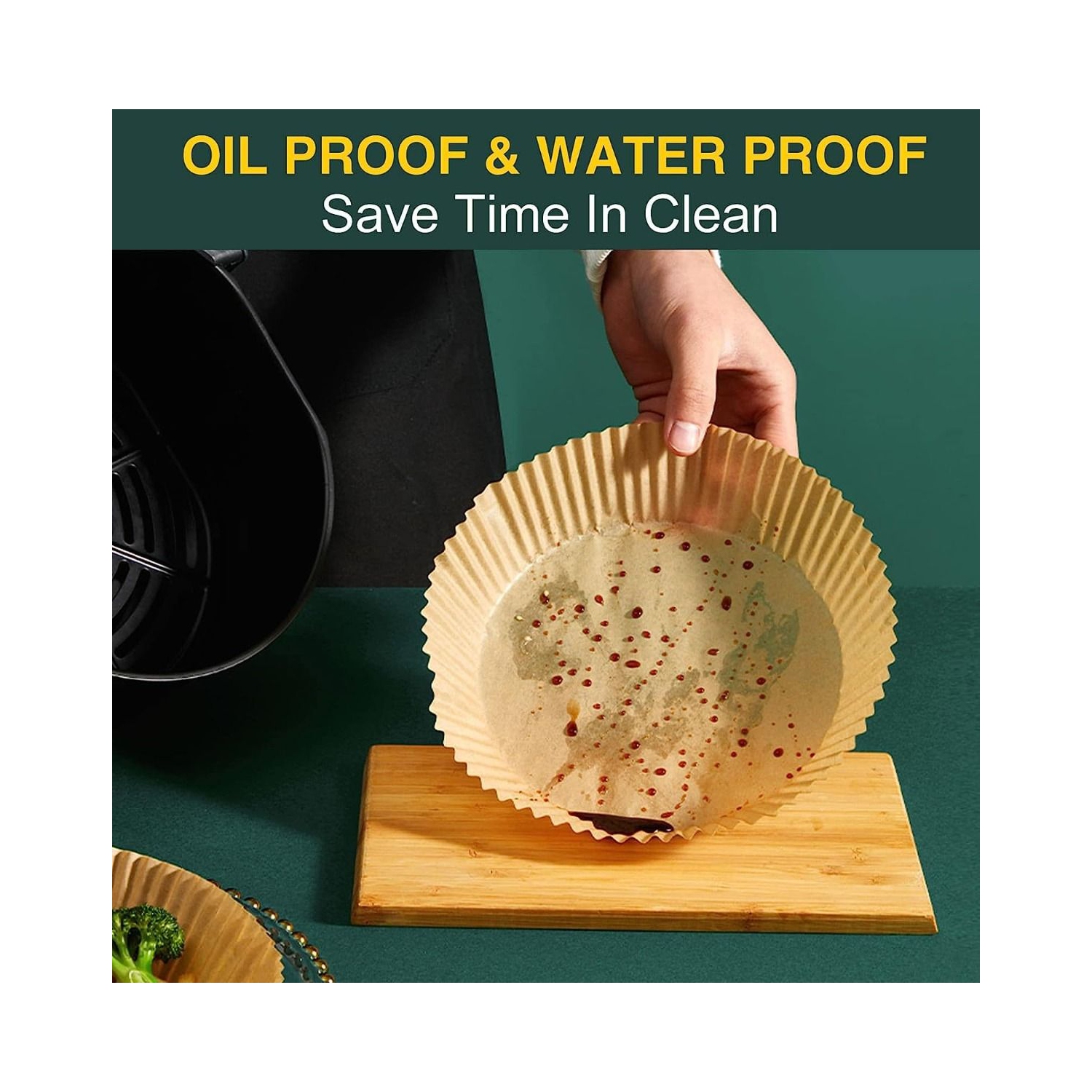 Papier jetable pour friteuse à air chaud, 50 feuilles de papier parchemin, friteuse à air chaud, résistant à l'huile, étanche, papier de cuisson