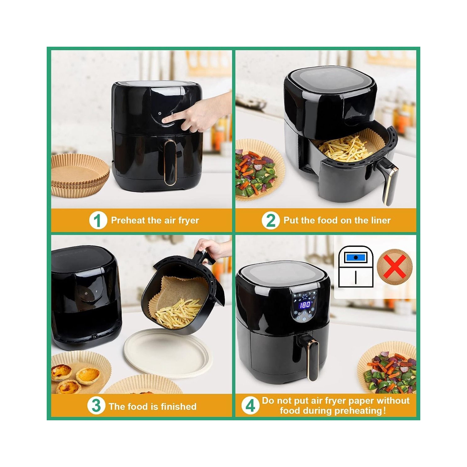 Papier jetable pour friteuse à air chaud, 50 feuilles de papier parchemin, friteuse à air chaud, résistant à l'huile, étanche, papier de cuisson