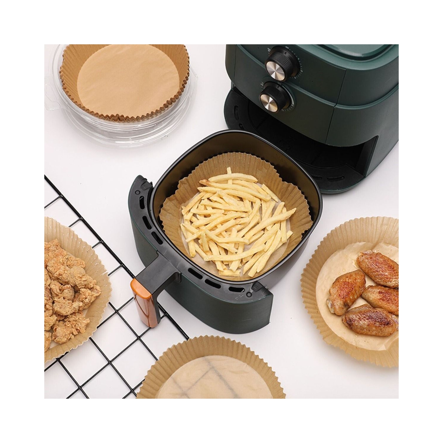 Papier jetable pour friteuse à air chaud, 50 feuilles de papier parchemin, friteuse à air chaud, résistant à l'huile, étanche, papier de cuisson