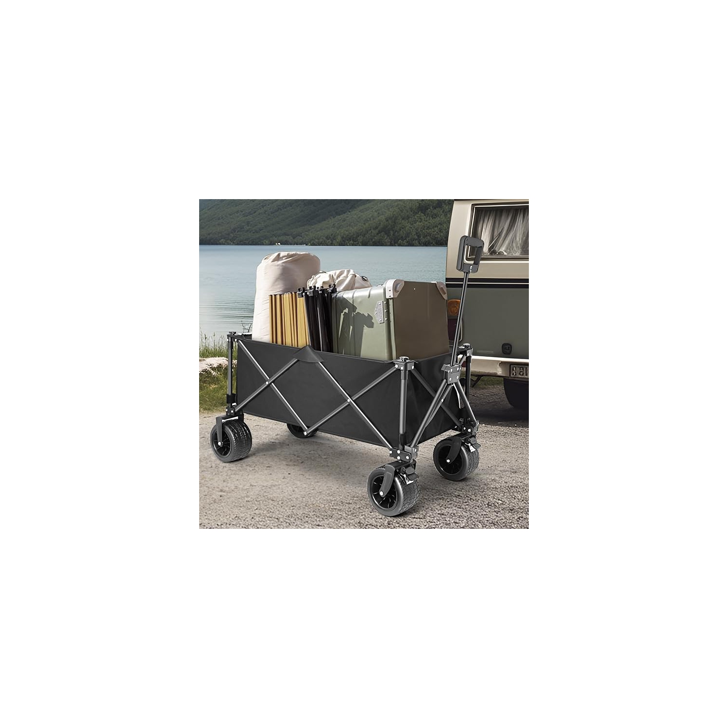 Chariot à roulettes pliant, chariot de plage grande capacité, chariot pliable robuste portatif, chariot pliable pliable pour le sport, le magasinage