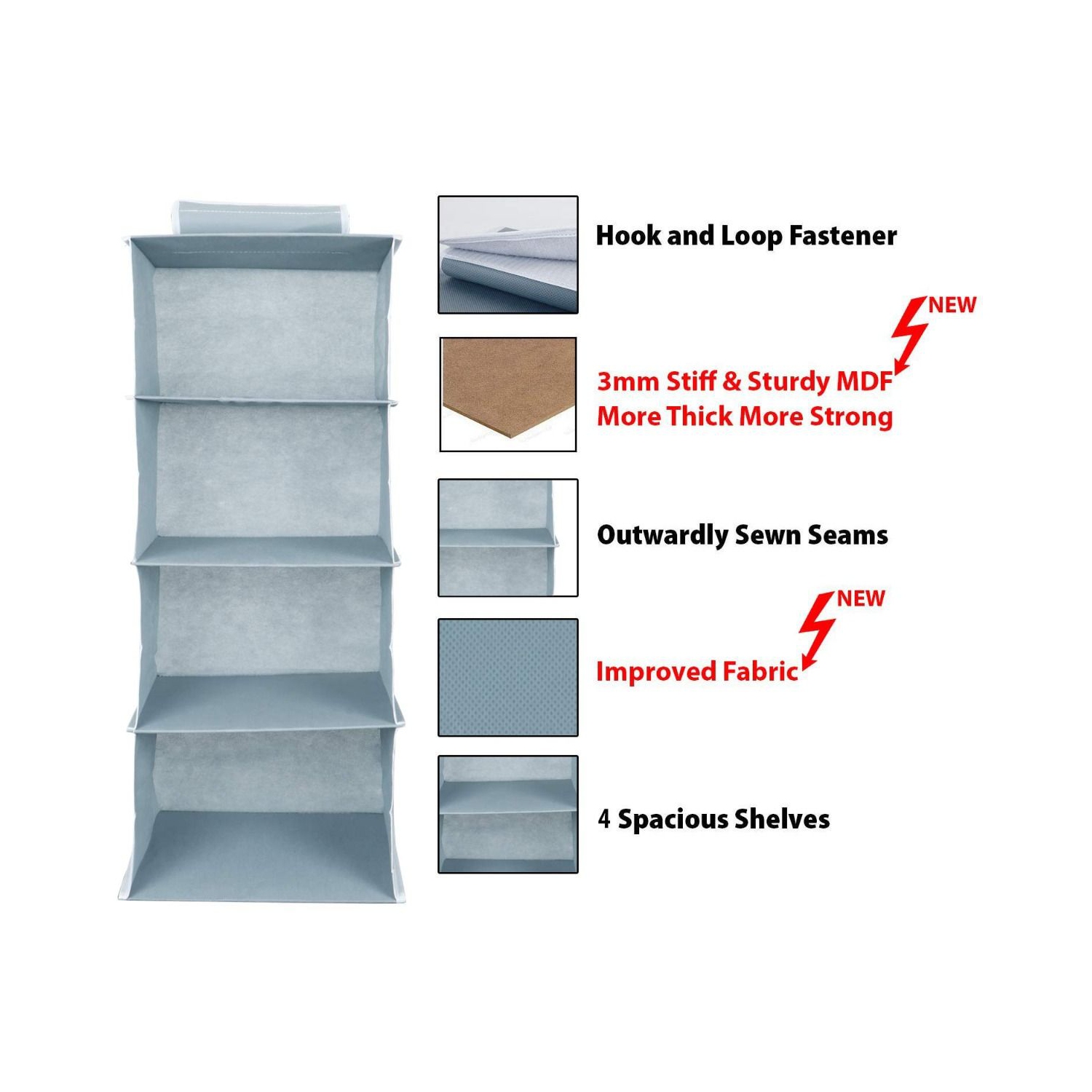 High Quality Non Woven Hanging 4 Shelves Foldable Wardrobe/Closet Cloth Organizer