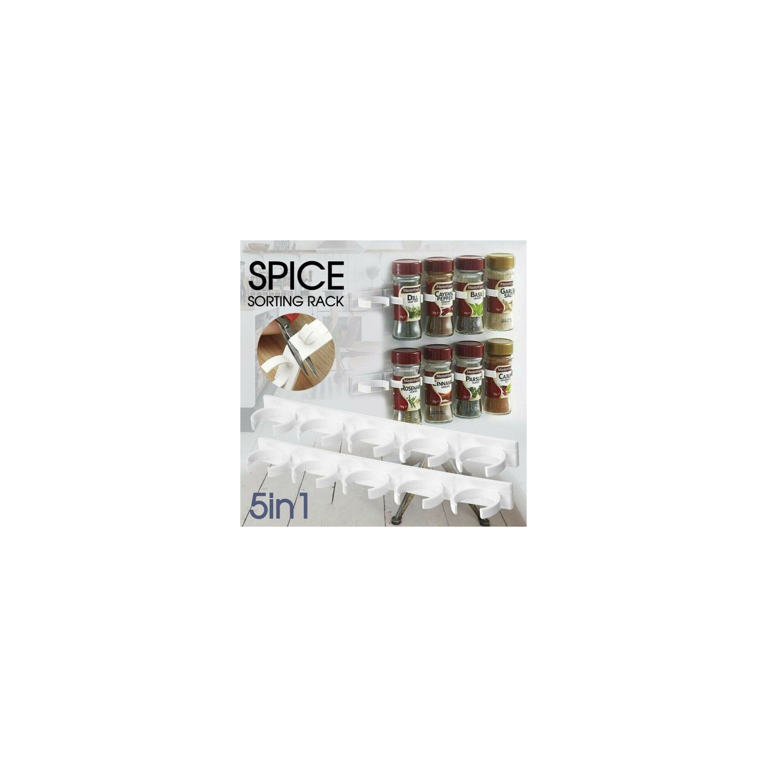 Paquet de 4 bandes à pinces Spice Gripper – organisateurs de pots à épices faciles à fixer au mur, pinces en plastique peu encombrantes