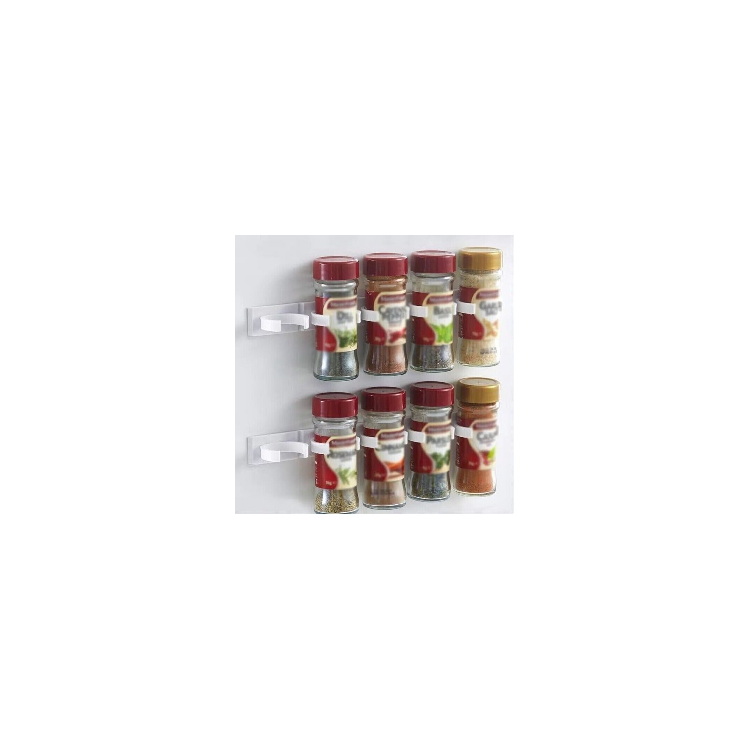 Paquet de 4 bandes à pinces Spice Gripper – organisateurs de pots à épices faciles à fixer au mur, pinces en plastique peu encombrantes