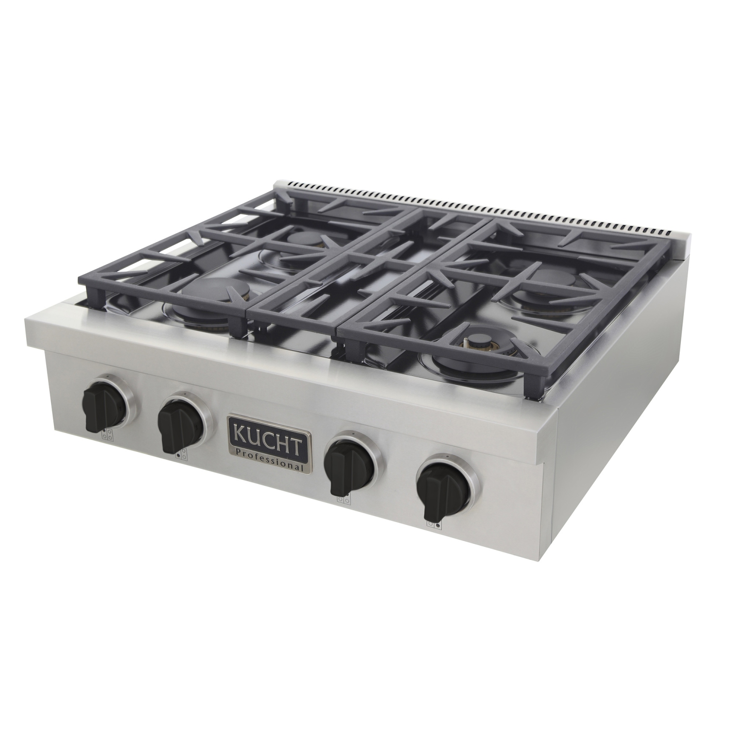 Cuisinière au gaz naturel Professional 30&nbsp;po de KICKT avec brûleurs scellés en acier inoxydable et boutons noirs smoking