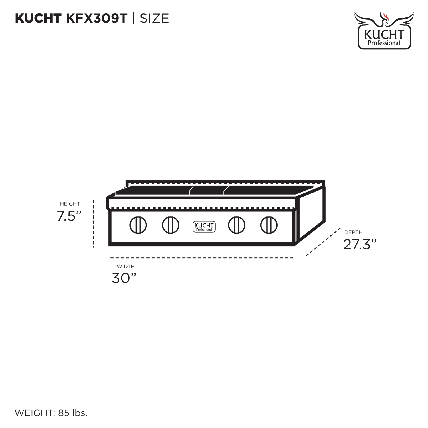 KUCHT Professional 30-inch Propane Gas Range Top with Sealed Burners in Stainless Steel with Tuxedo Black Knobs