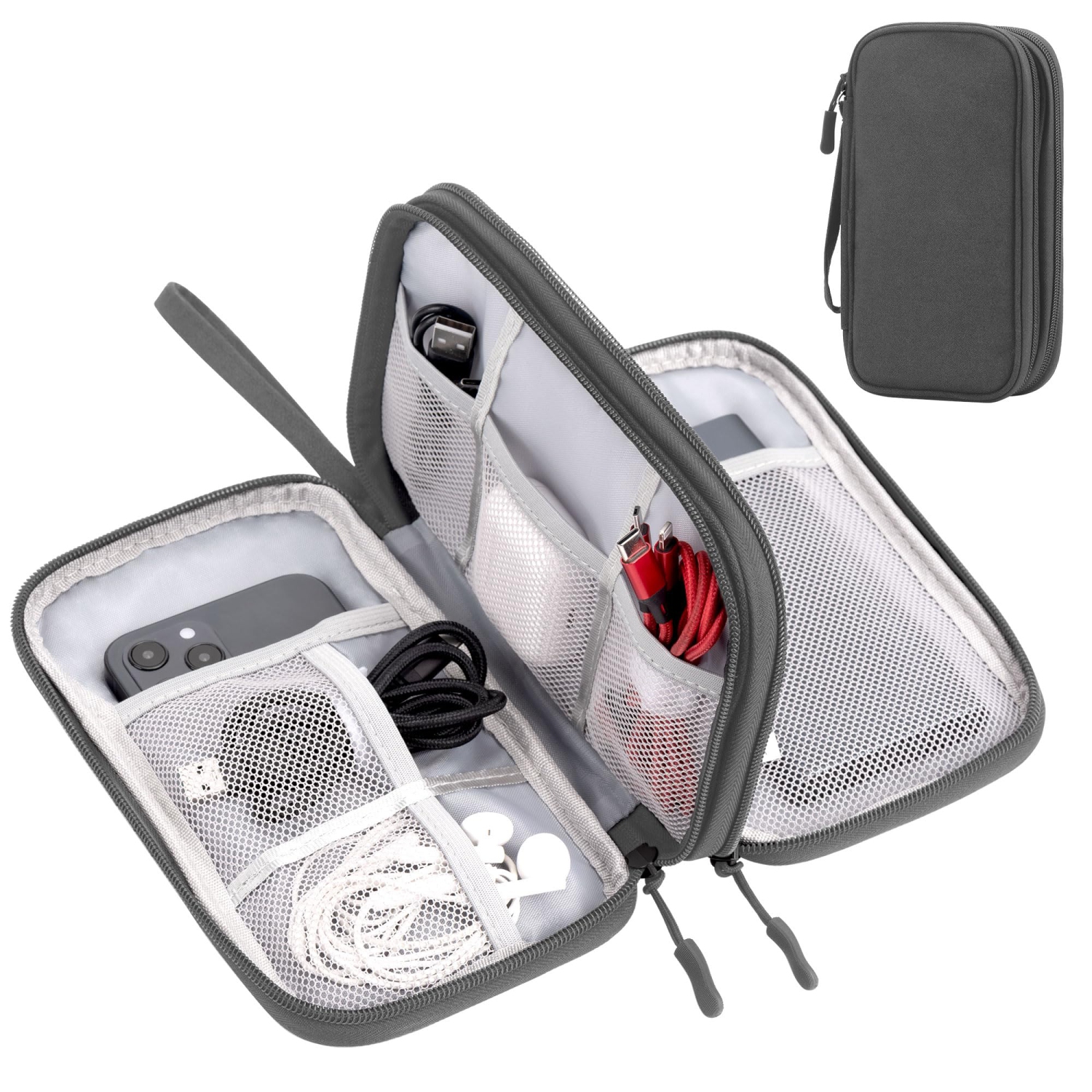 Organisateur électronique, organisateur de câbles Travel Essentials, pochette étanche portative à deux couches, étui de rangement pour câbles,