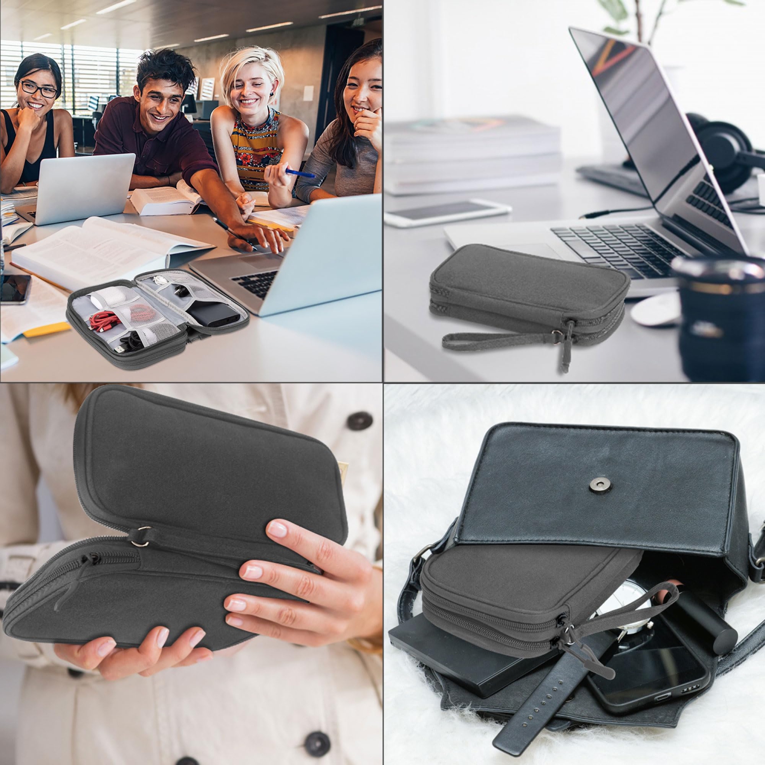 Organisateur électronique, organisateur de câbles Travel Essentials, pochette étanche portative à deux couches, étui de rangement pour câbles,