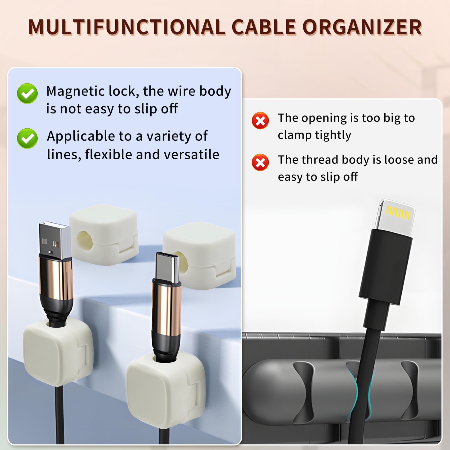 Magnetic Cord Organizer,Magnetic Cable Clips Cable Smooth Adjustable Cord Holder,Under Desk Cable Management,Adhesive Wire HolderOrganizer for Home