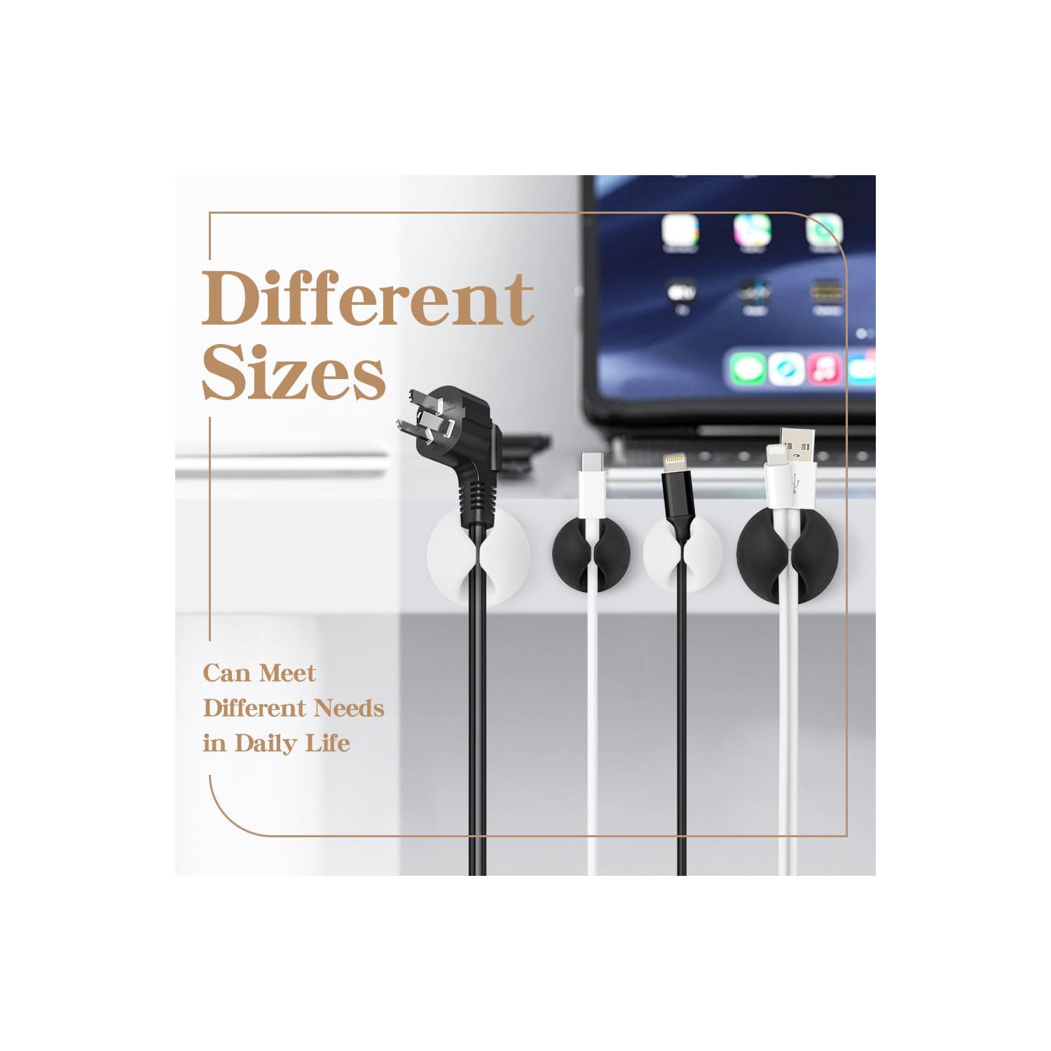 Black Cable Clips 9 PCS, Cord Holders Cable Organizer, Cable Management Clips Adhesive Wire Clips