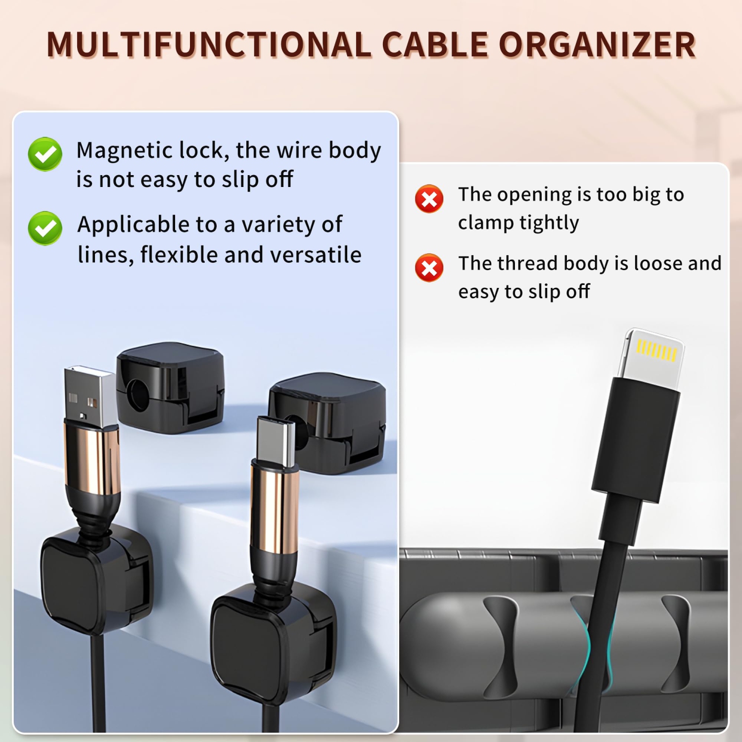 Magnetic Cord Organizer,Magnetic Cable Clips Cable Smooth Adjustable Cord Holder,Under Desk Cable Management,Adhesive Wire HolderOrganizer for Home