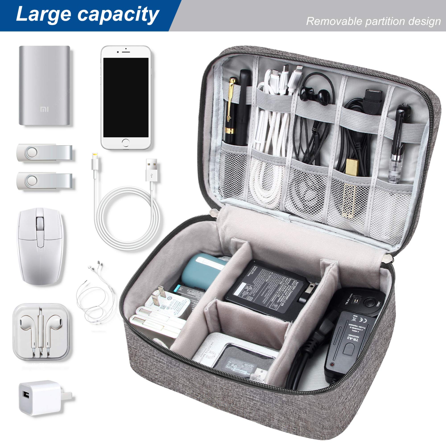 Electronic Organizer Travel Universal Cable Organizer Waterproof Electronics Accessories Storage Cases for Cable, Charger, Phone, USB, SD Card, Hard