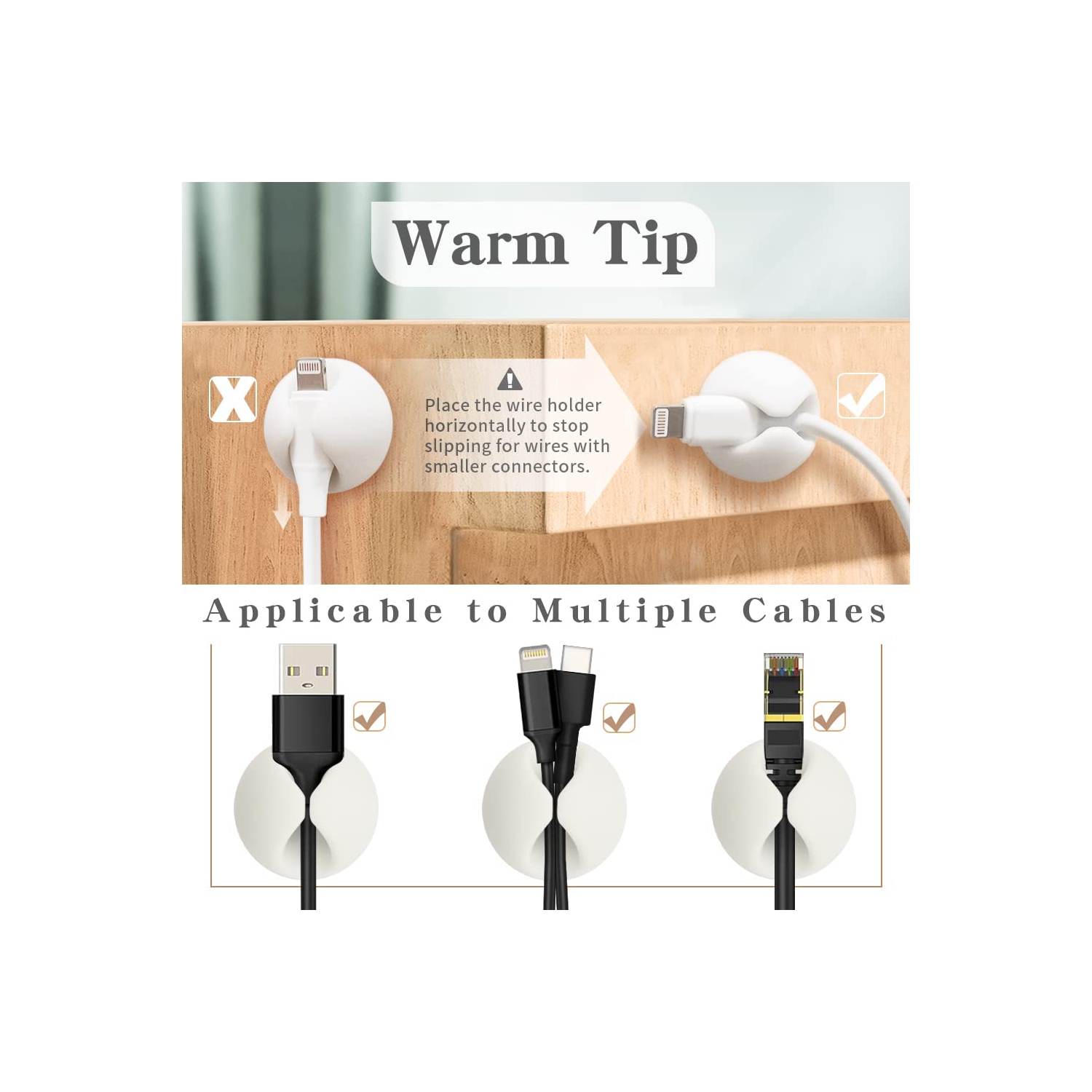 Cable Clips, Phone Cord Holders, Cord Organizer Wire Clips, Cord Holder for Desk, Nightstand, Car and Office, White 9 PCS