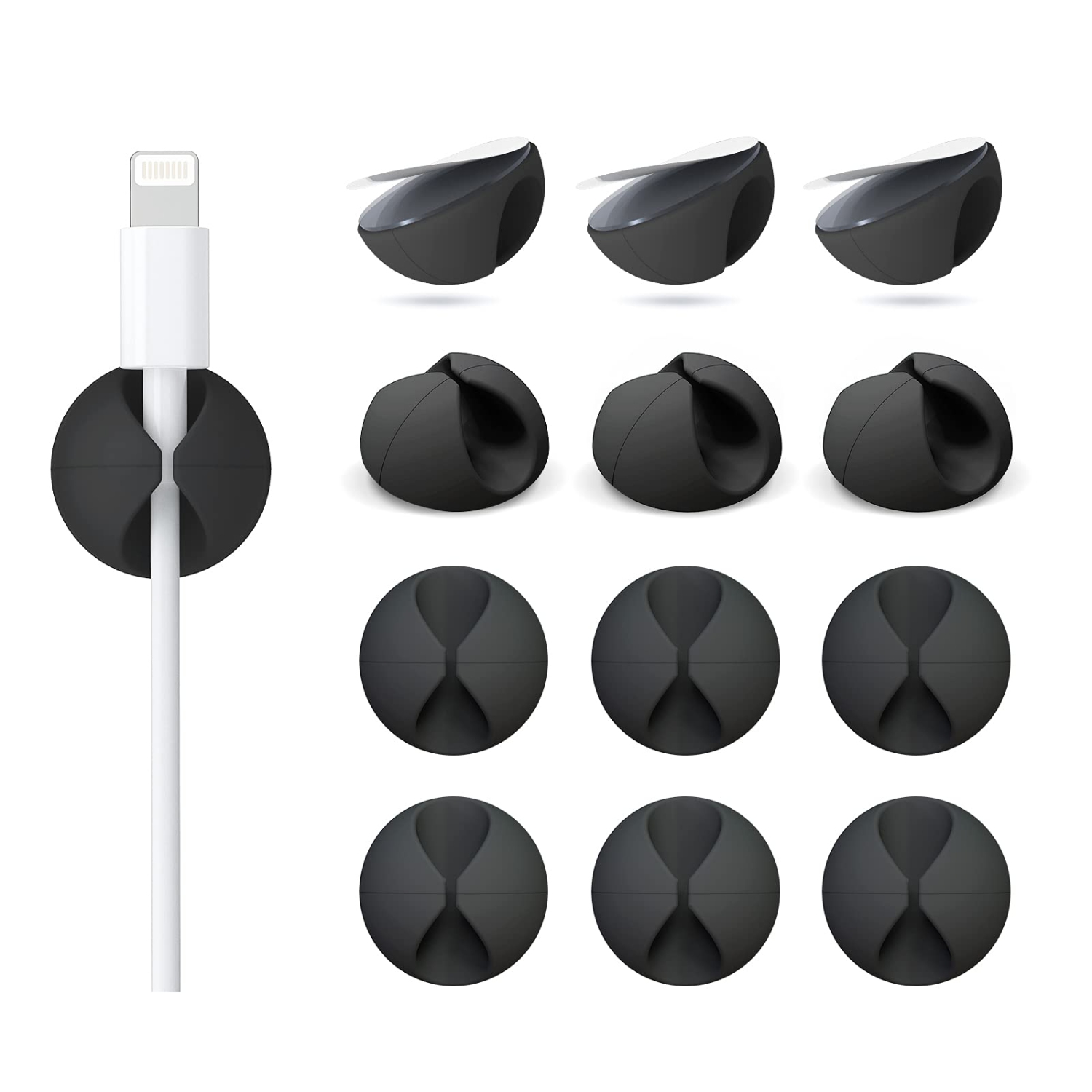 12 Pack Cable Clips, Cord Organizer Holder Adhesive Cord ManagementCharger Wire Holder Clips for Desk, Home, Office, Car, Cubicle, Nightstand - Black