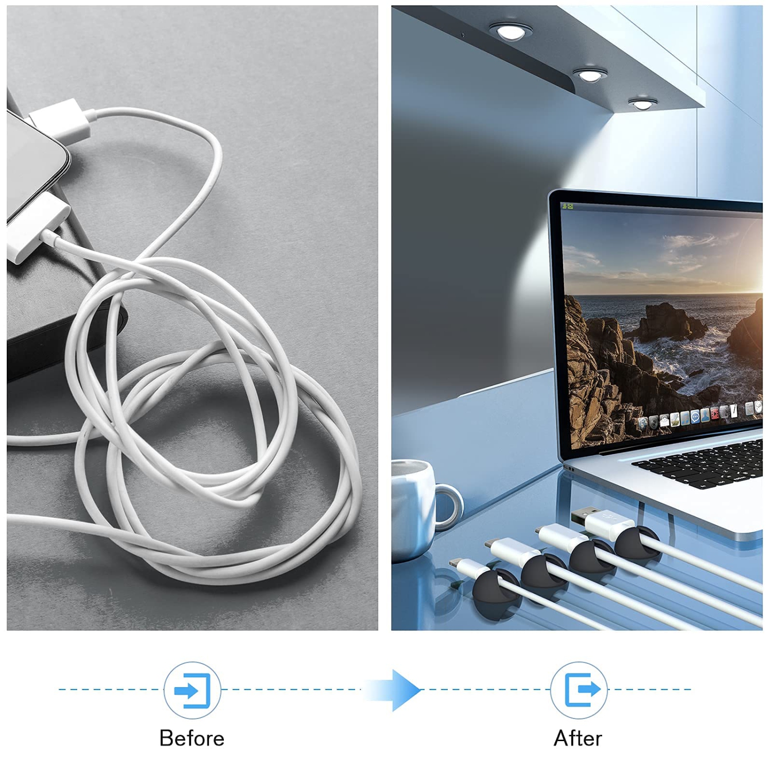 12 Pack Cable Clips, Cord Organizer Holder Adhesive Cord ManagementCharger Wire Holder Clips for Desk, Home, Office, Car, Cubicle, Nightstand - Black