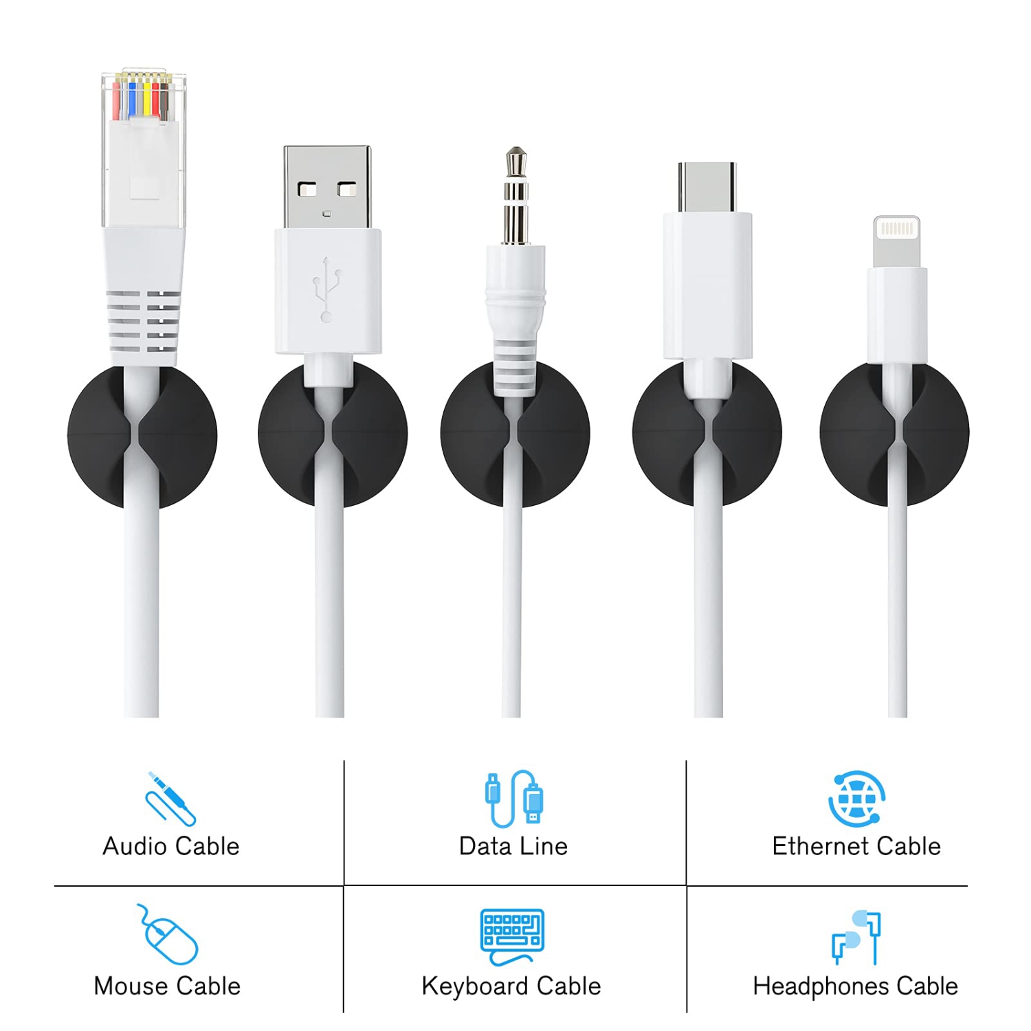 12 Pack Cable Clips, Cord Organizer Holder Adhesive Cord ManagementCharger Wire Holder Clips for Desk, Home, Office, Car, Cubicle, Nightstand - Black