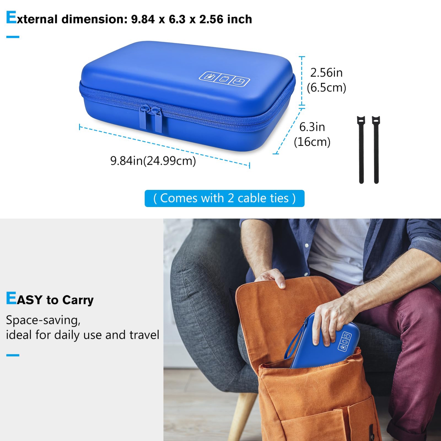 Hard Travel Electronic Case for MacBook Power Adapter Chargers Cables Power Bank Apple Magic Mouse Apple Pencil USB Flash Disk SD Card Small Portable