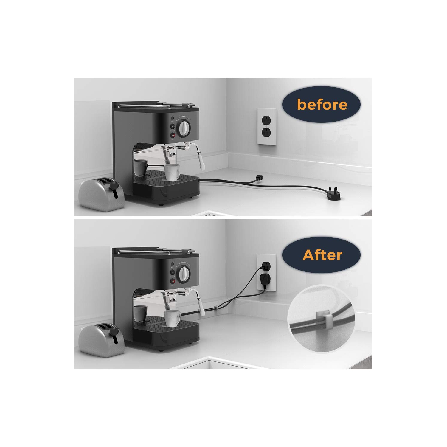 Pinces de câbles avec adhésif robuste, support de câbles pour PC Shape pour organisation des câbles Sticky Tidy and Organizer Cordon et fil - 40