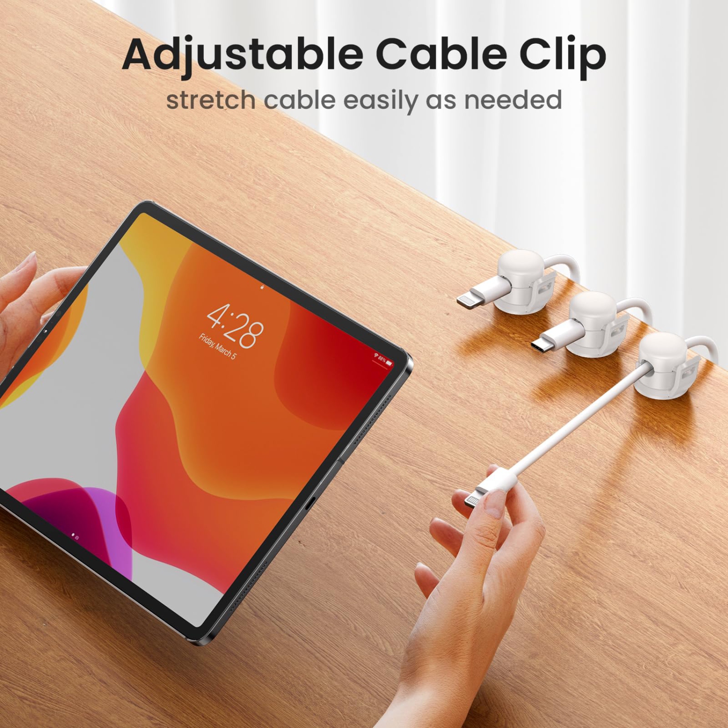 Cable Clips, Wire Organizer for Charging Cable Cable Smooth Adjustable ,Adhesive Cord Holder, Phone USB Charger Cable Management for