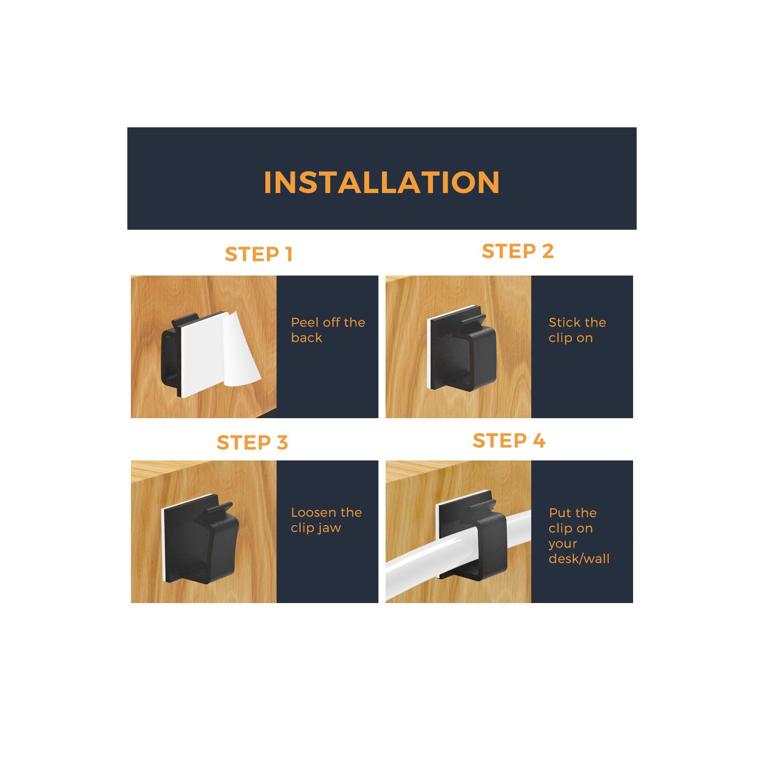 Pinces pour câbles avec adhésif robuste, support pour câbles d’organisation des câbles pour téléviseur PC Sticky Tidy, cordon et fil de rangement -