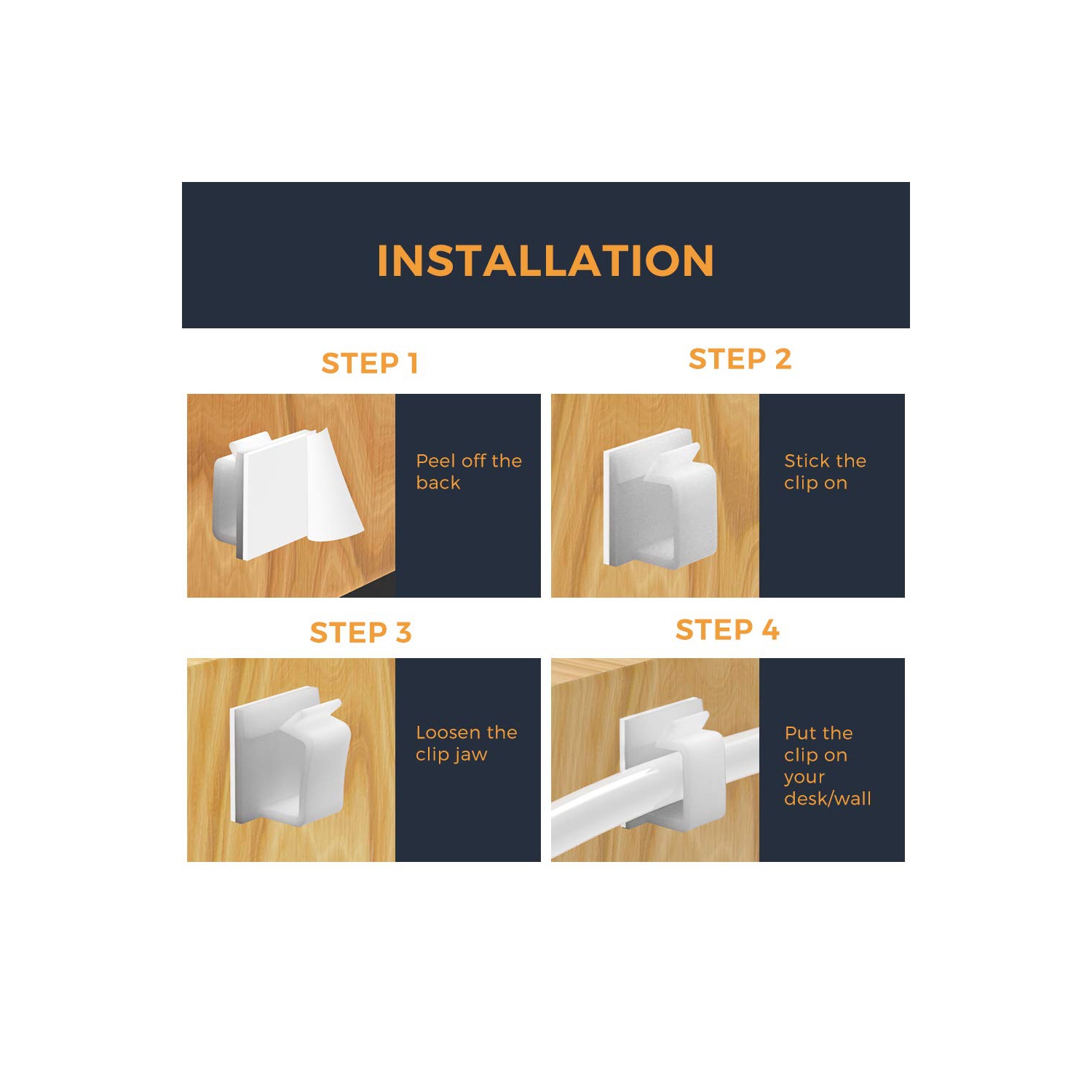 Cable Clips with Strong Self-Adhesive, Shape Cable Management TV PC Wire Holder Sticky Tidy and Organizer Cord and Wire - 20 Pcs