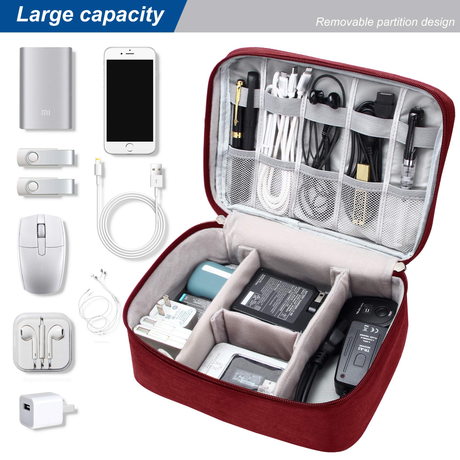Electronics Organizer Travel Universal Cable Organizer Bag Waterproof Electronics Accessories Storage Cases for Cable, Charger, Phone, USB, SD Card,