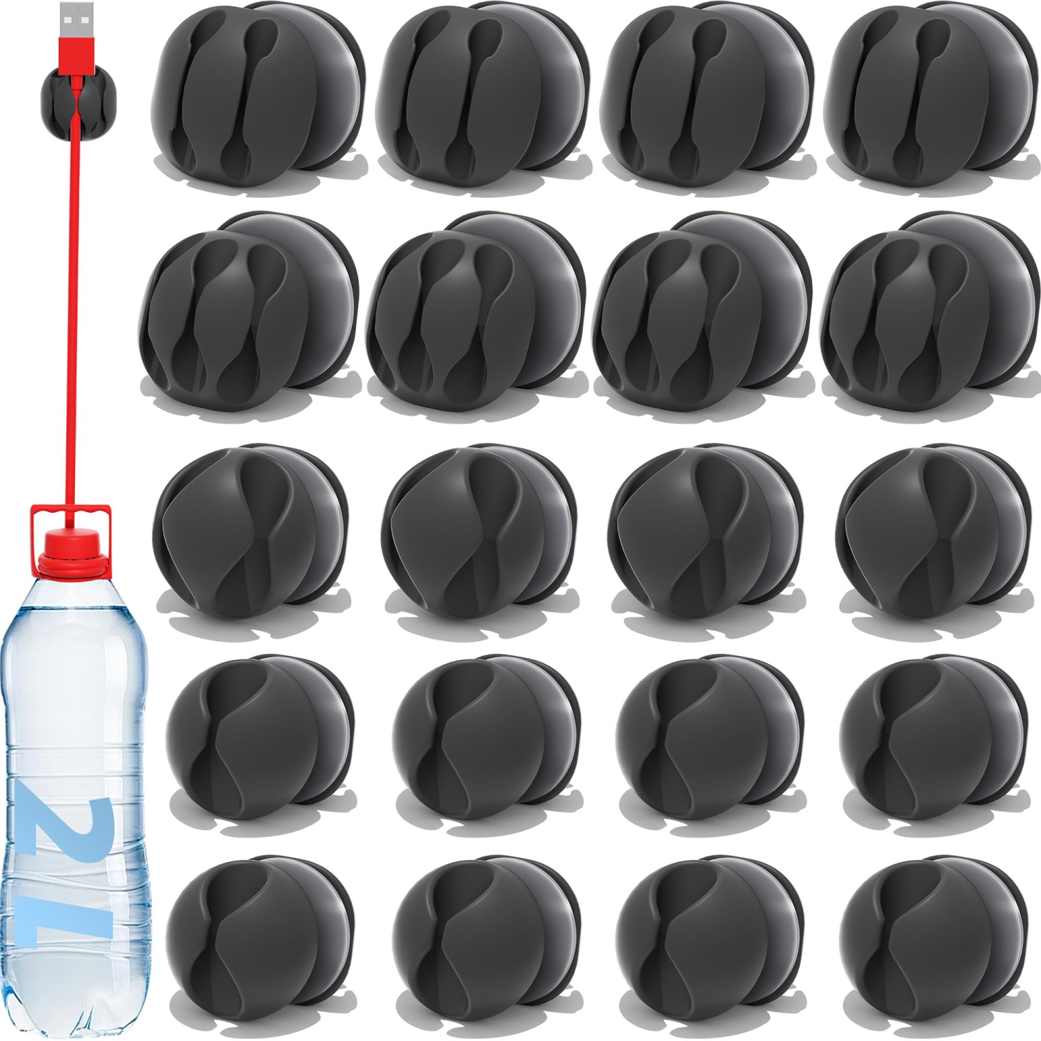 Cable Clips, 20 Pack Cord Organizers, Self Adhesive Wire Keeper Cord Holder Clips, Cable Management for Desk, PC, Charger, Laptop, TV, Nightstand,