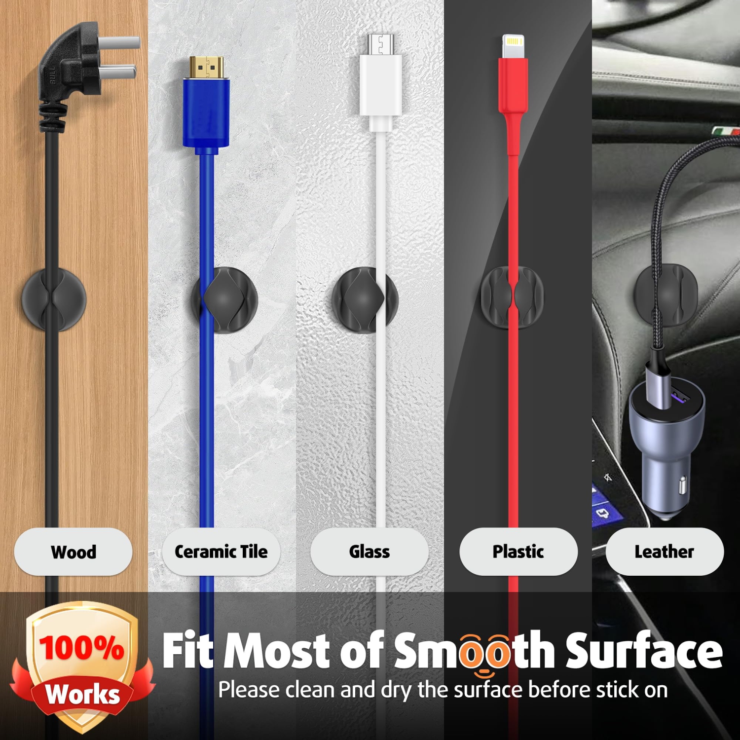 Cable Clips, 20 Pack Cord Organizers, Self Adhesive Wire Keeper Cord Holder Clips, Cable Management for Desk, PC, Charger, Laptop, TV, Nightstand,