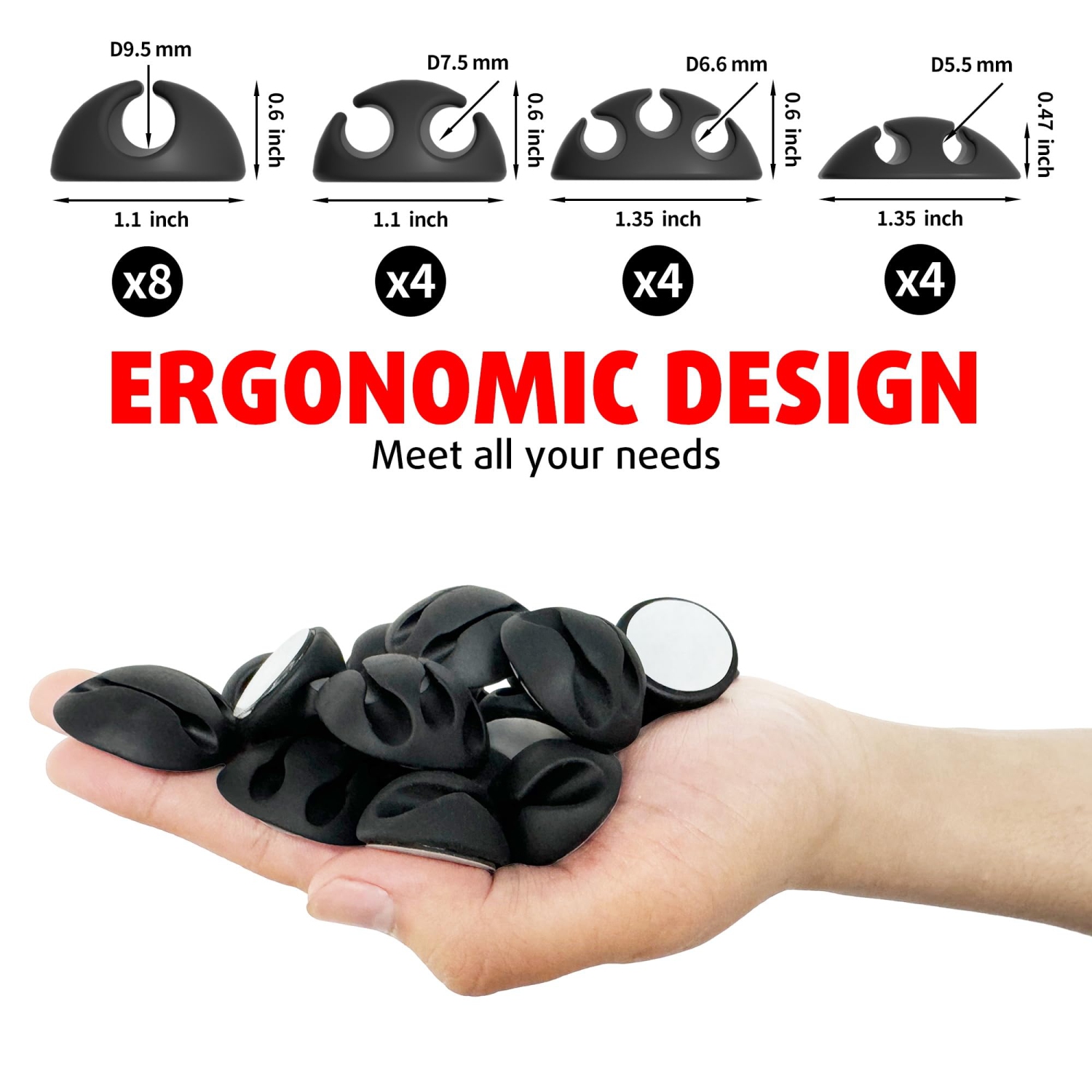 Cable Clips, 20 Pack Cord Organizers, Self Adhesive Wire Keeper Cord Holder Clips, Cable Management for Desk, PC, Charger, Laptop, TV, Nightstand,