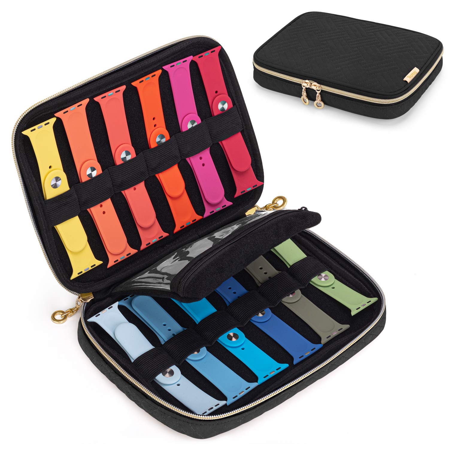 Watch Band Storage Case Holds 12 Watch Straps, Travel Organizer Bag Compatible for All Series Apple Watch Bands or Smart Watch Bands, Black