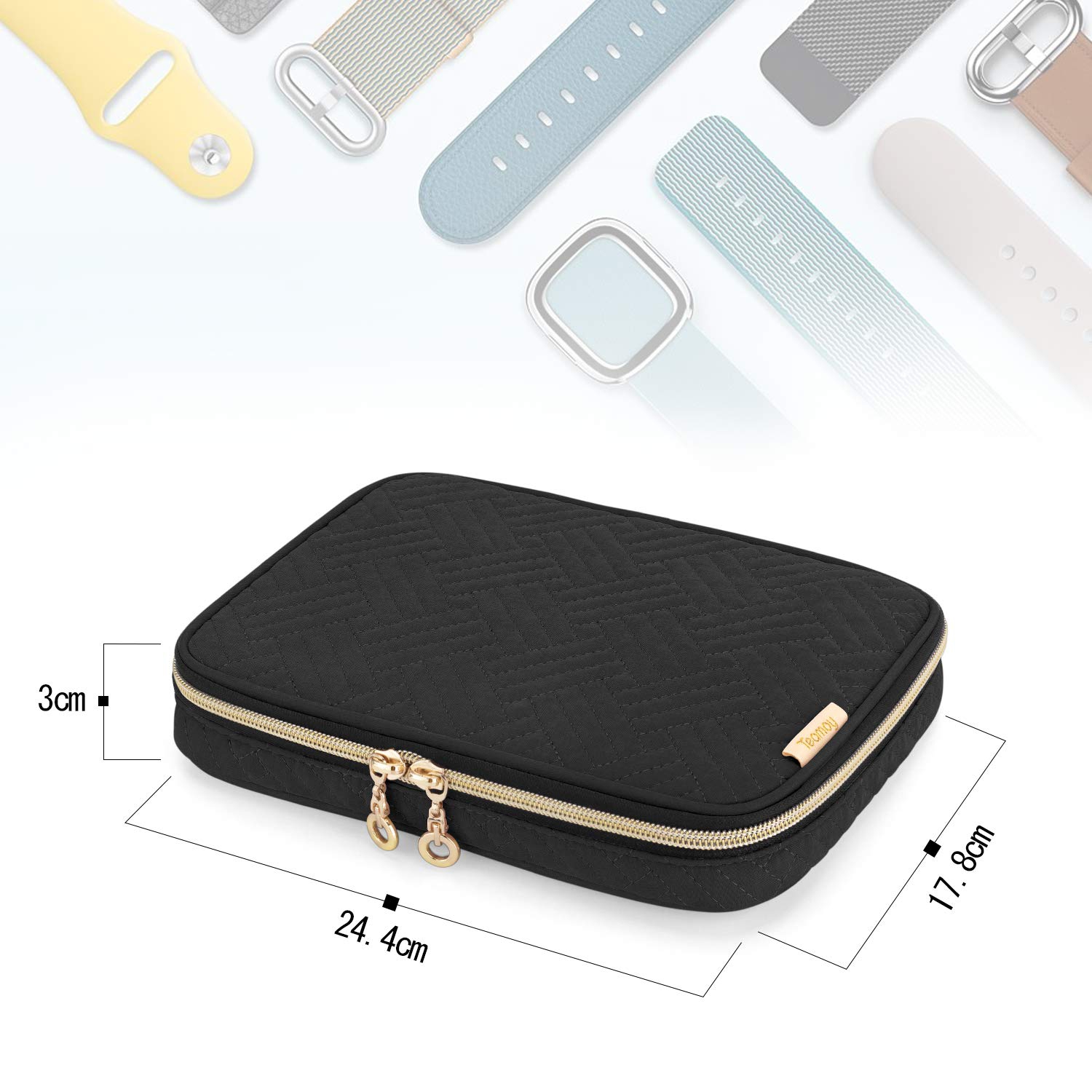 Watch Band Storage Case Holds 12 Watch Straps, Travel Organizer Bag Compatible for All Series Apple Watch Bands or Smart Watch Bands, Black