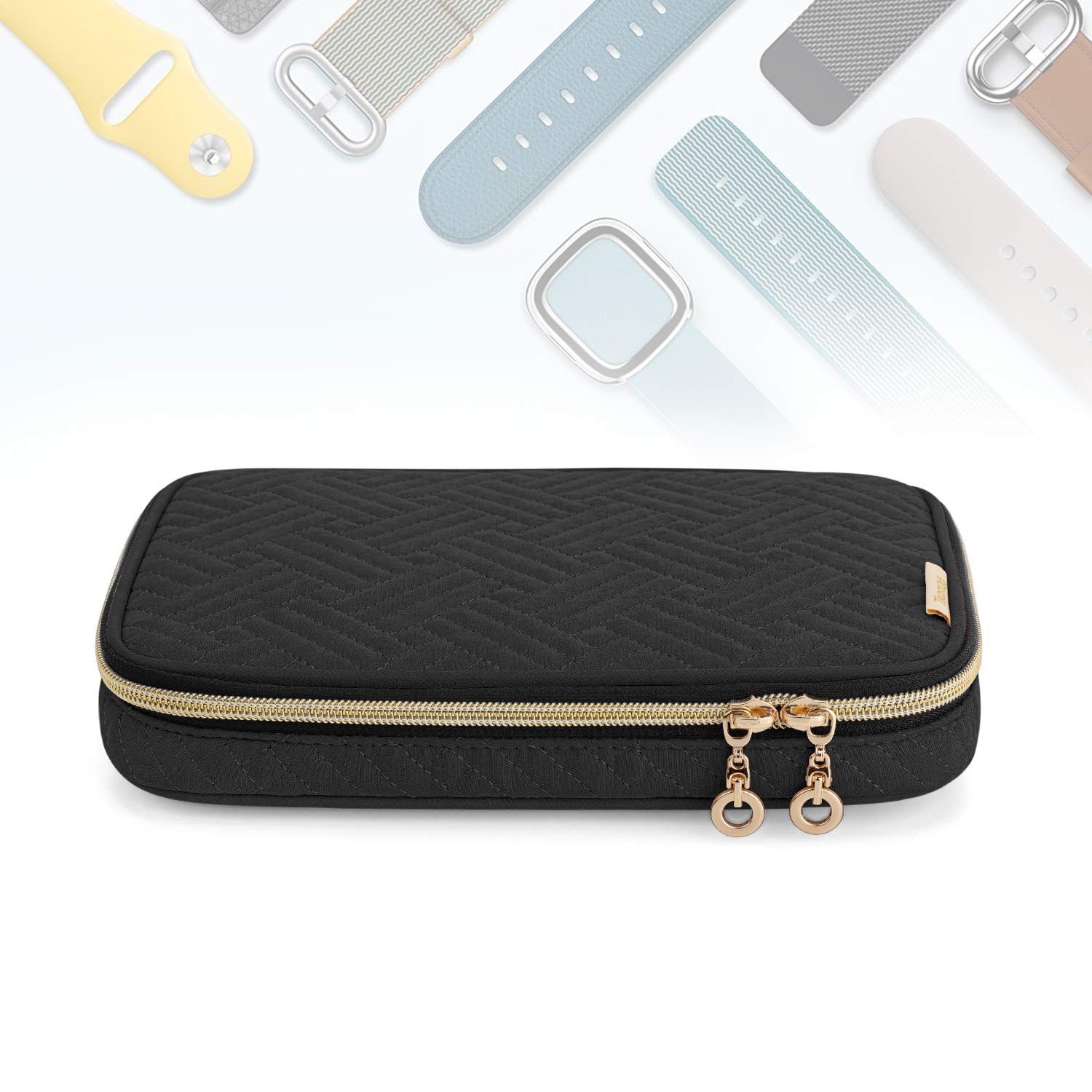 Watch Band Storage Case Holds 12 Watch Straps, Travel Organizer Bag Compatible for All Series Apple Watch Bands or Smart Watch Bands, Black