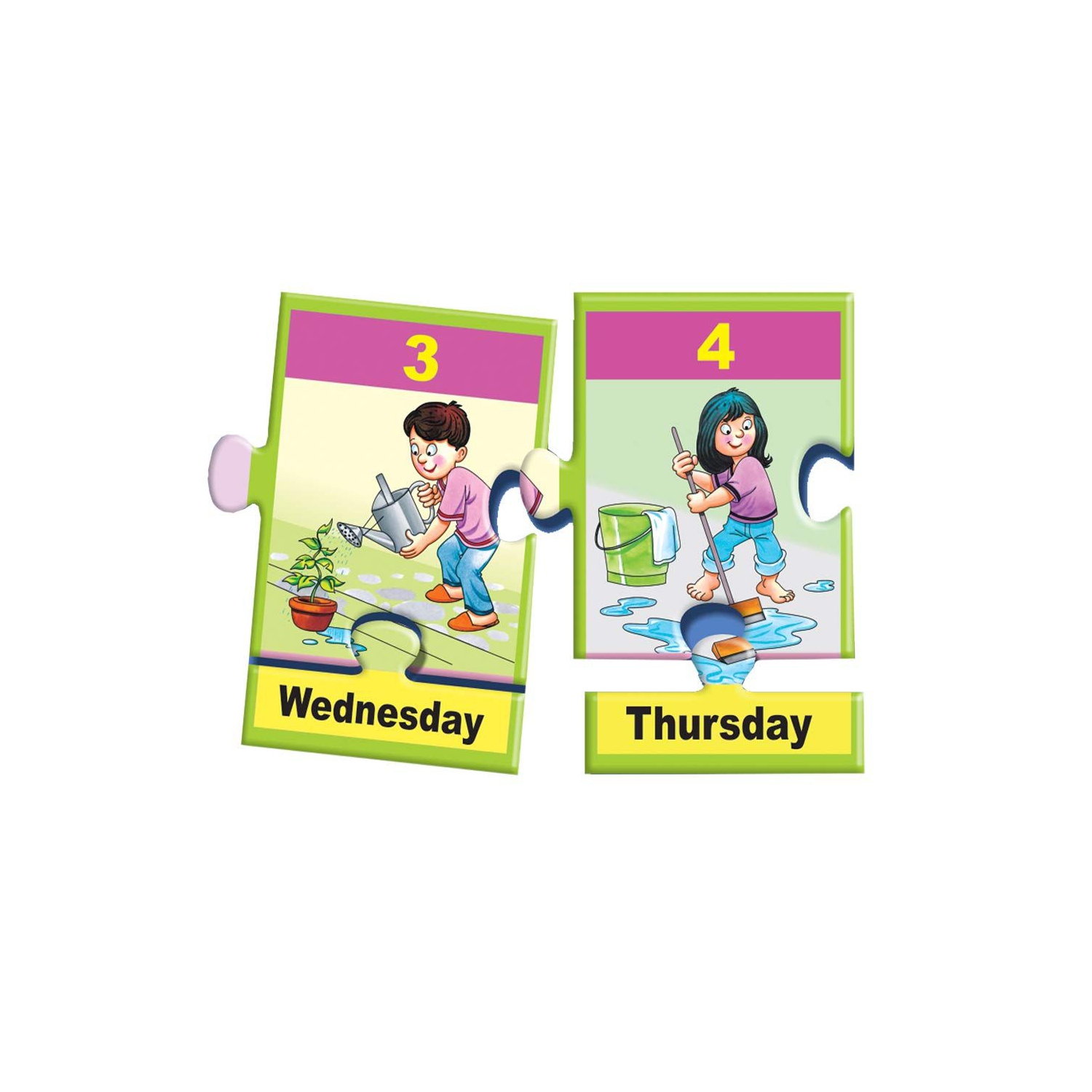 Creative Educational Day Puzzle ,Fun With Learning Toy Game ,2 sets of self-correcting 7 pieces puzzles, And activity guide Puzzle