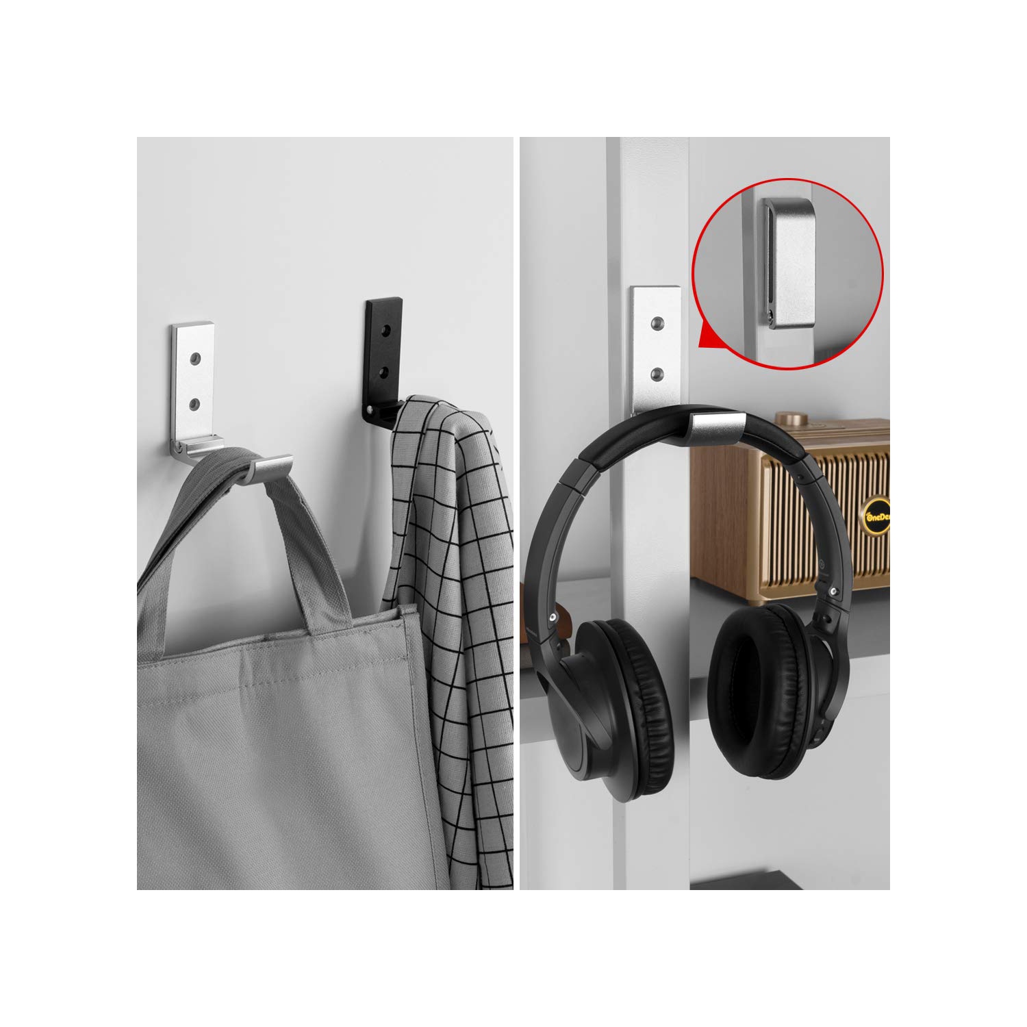 Foldable Wall Mount Headphones Holder,Headset Wall Hanger,Aluminum Wall Mount Hook,Hold Up to 1KG with 3M Adhesive Tape,20KG with Screws,Stand Come