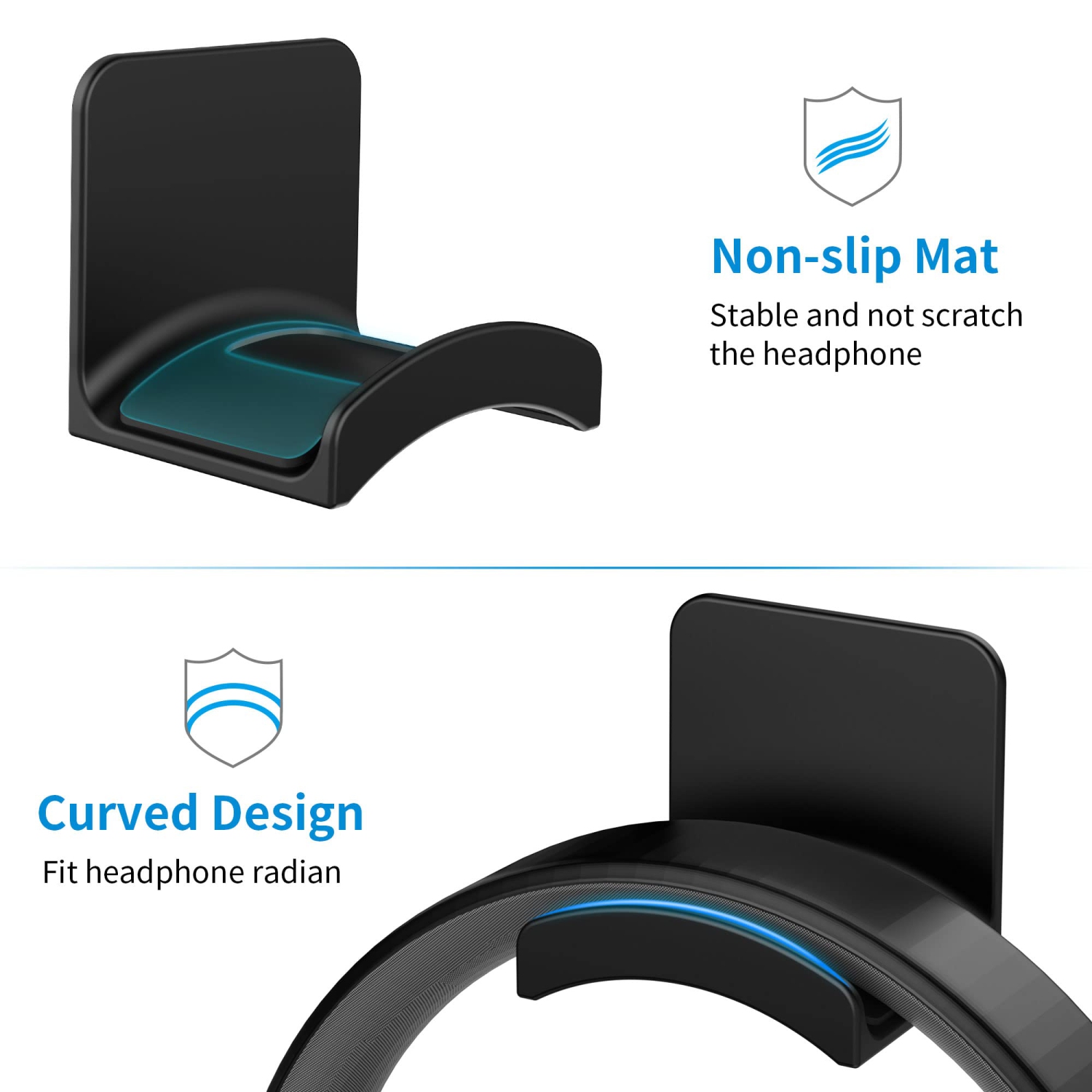 Headphone Stand for Most Headsets-Headphone Holder & Hanger 2 in 1, Fixed on The Wall or Desk with Non-Slip Silicone Pad Rugged and Durable