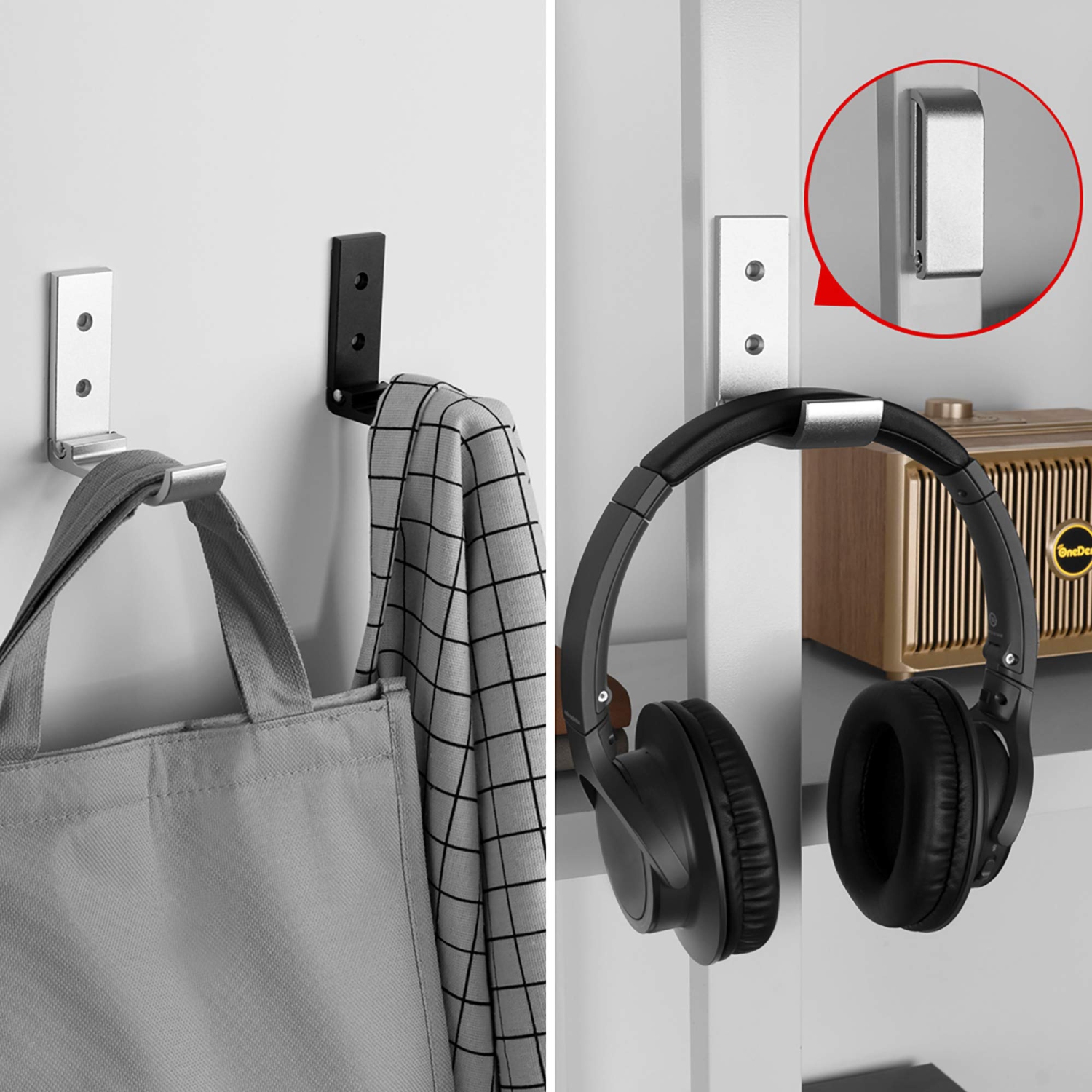 Foldable Wall Mount Headphones Holder,Headset Wall Hanger,Aluminum Wall Mount Hook,Hold Up to 1KG with 3M Tape, 20KG with Screws,Stand Come with