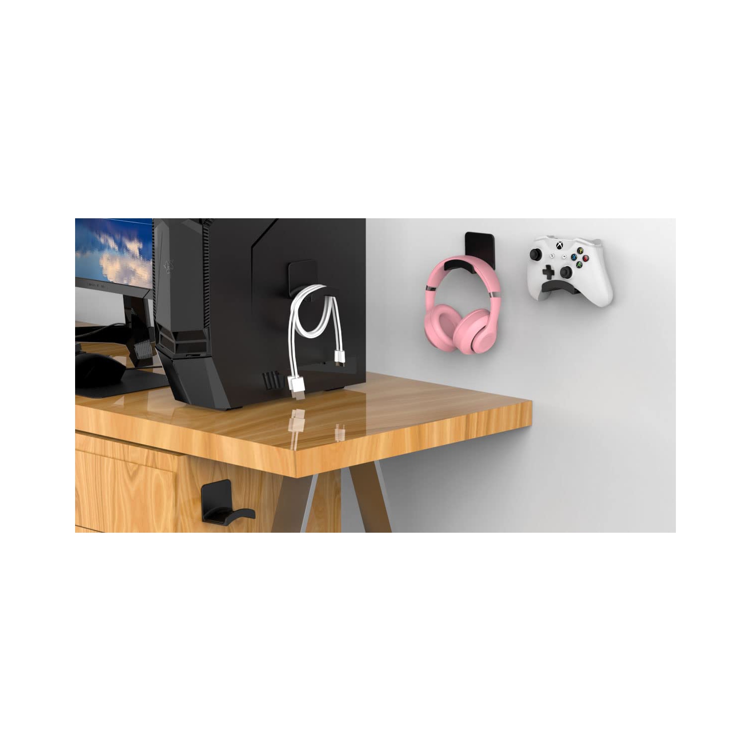 Headphone Stand Headset Holder - Adhesive Gaming Headphone Hanger Hook Desk Mount for Most Headphone & Controller