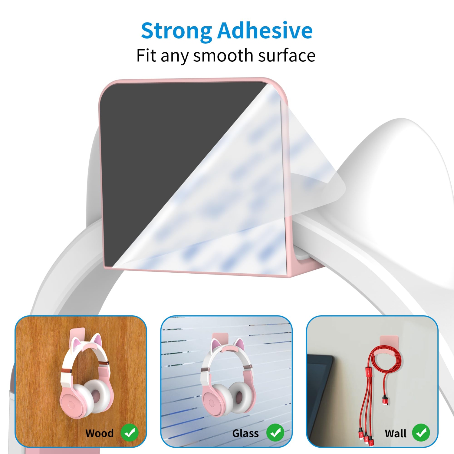 Headset Stand for Most Headphones-Headphone Holder & Hook 2 in 1,Fixed on The Wall or Desk with Non-Slip Silicone Pad Rugged and Durable , A