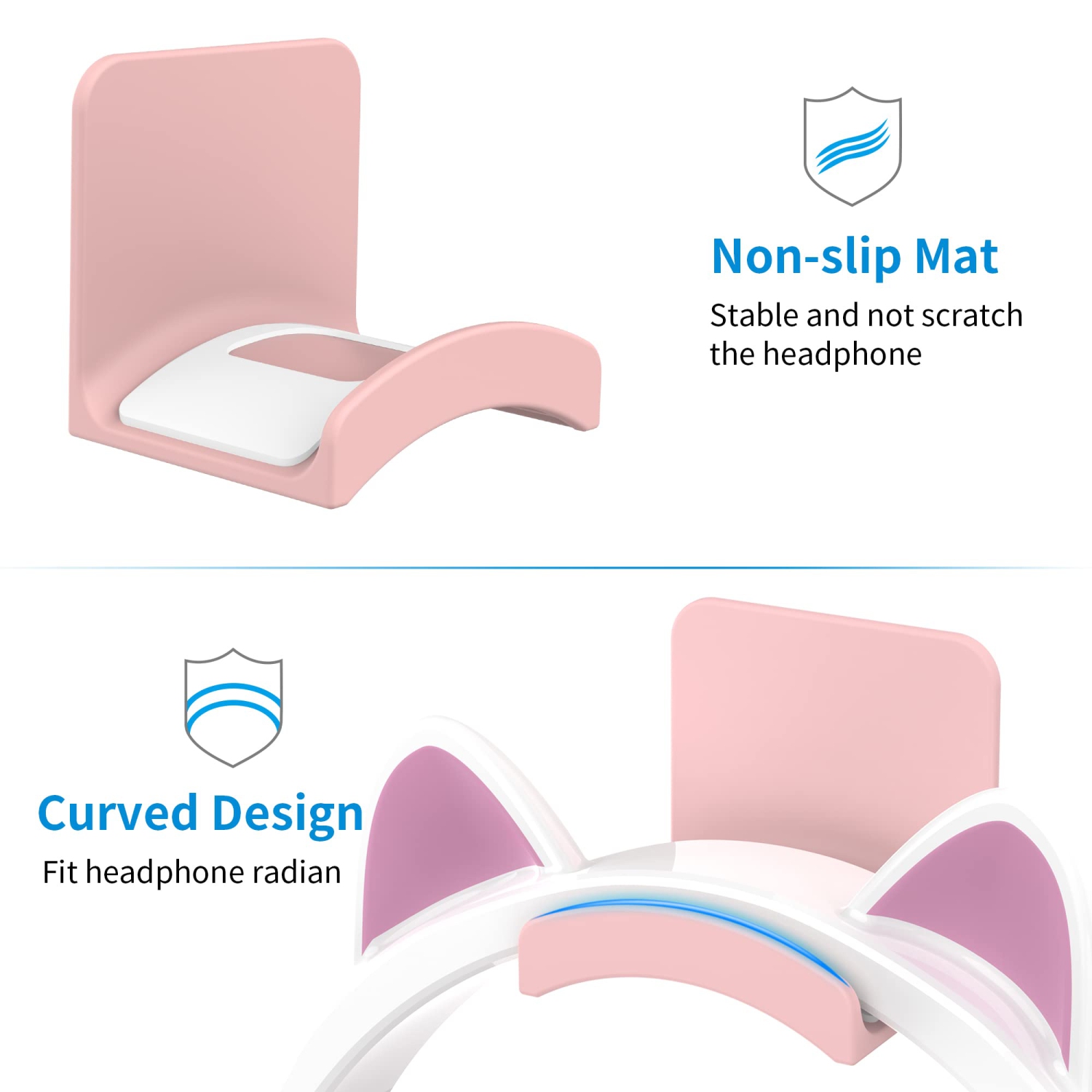 Headset Stand for Most Headphones-Headphone Holder & Hook 2 in 1,Fixed on The Wall or Desk with Non-Slip Silicone Pad Rugged and Durable , A