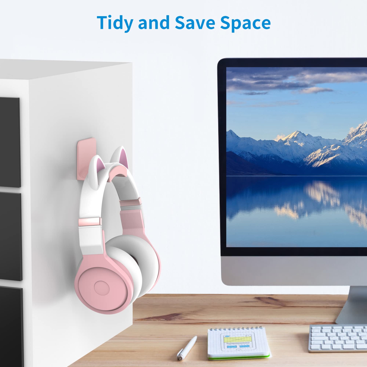 Headset Stand for Most Headphones-Headphone Holder & Hook 2 in 1,Fixed on The Wall or Desk with Non-Slip Silicone Pad Rugged and Durable , A