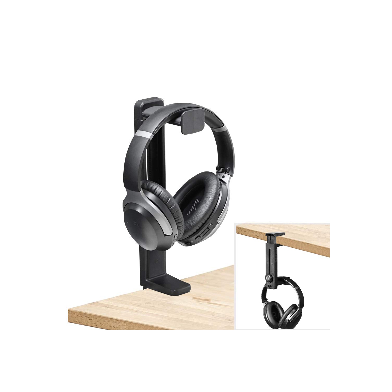 HS906 Headphone Stand & Hanger 2 in 1, Above & Under Desk Gaming Headset Holder Mount Hook with Height Adjustable & Rotating Clamp, Earphone Rack
