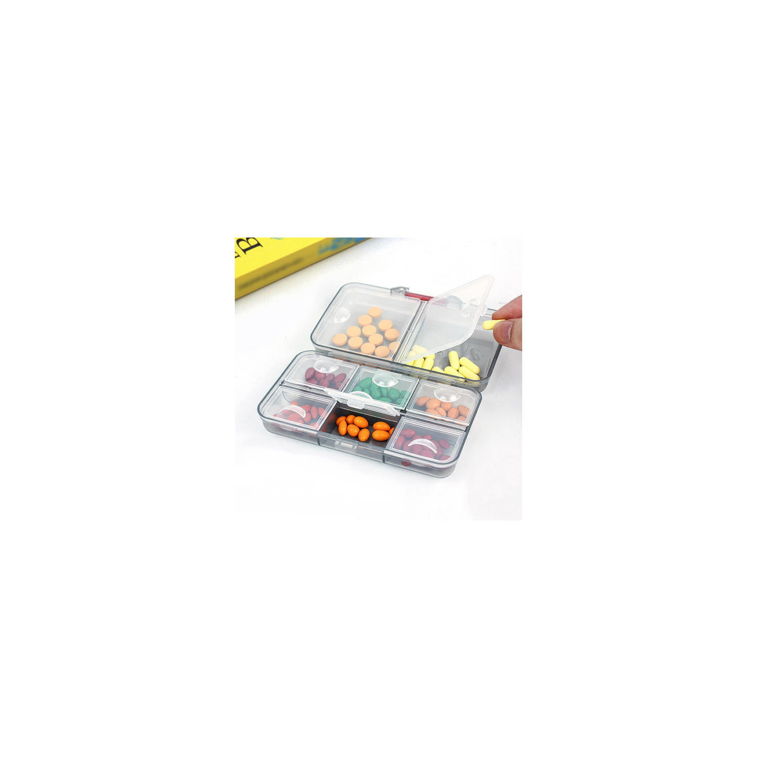 8-Compartment Pill Organizer with Lock – Compact, Secure Storage for Pills, Vitamins, and Small Items