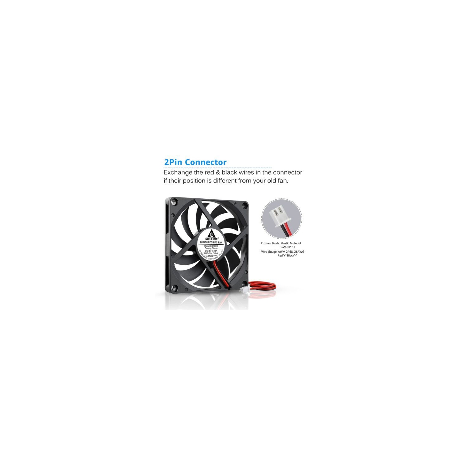 Coolling Fan 5V 80mmx80mmx25mm, Slim Frame Design, Great for Tight Spaces , Convenient 2 Pin Power Connector - Coolling Fan